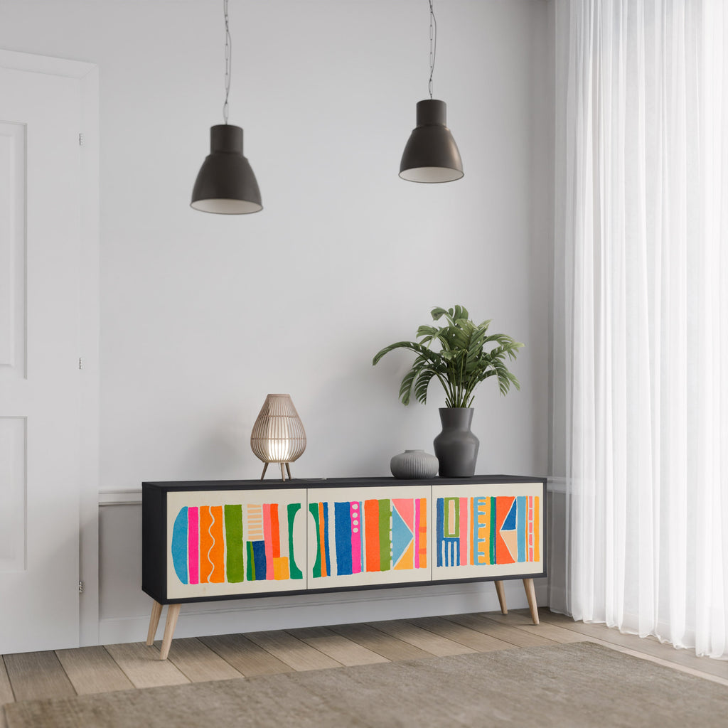 GEOMETRIC SHINE TV-Lowboard mit 3 Türen in Schwarz