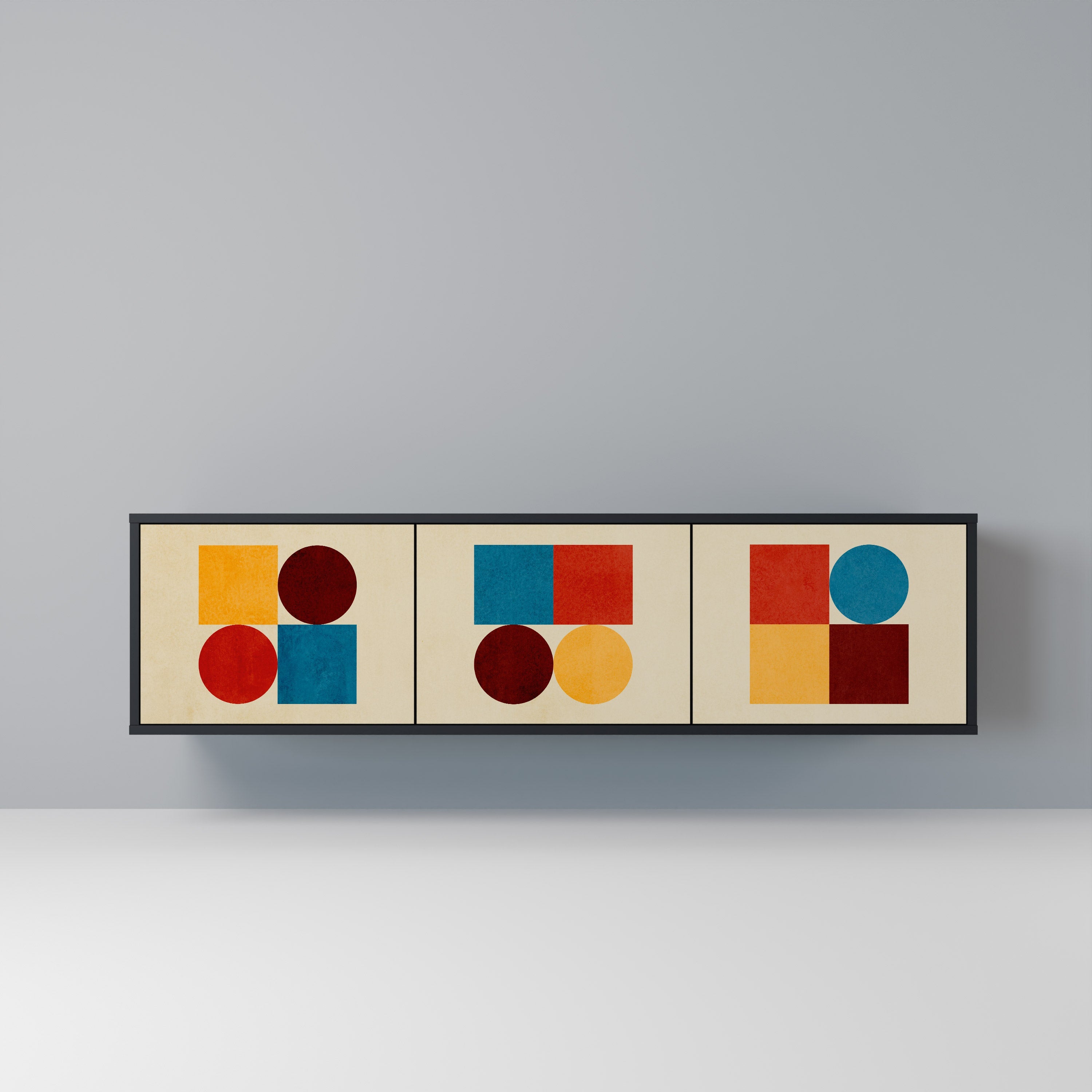 GEOMETRIC PUZZLE TV-Lowboard mit 3 Türen in Schwarz