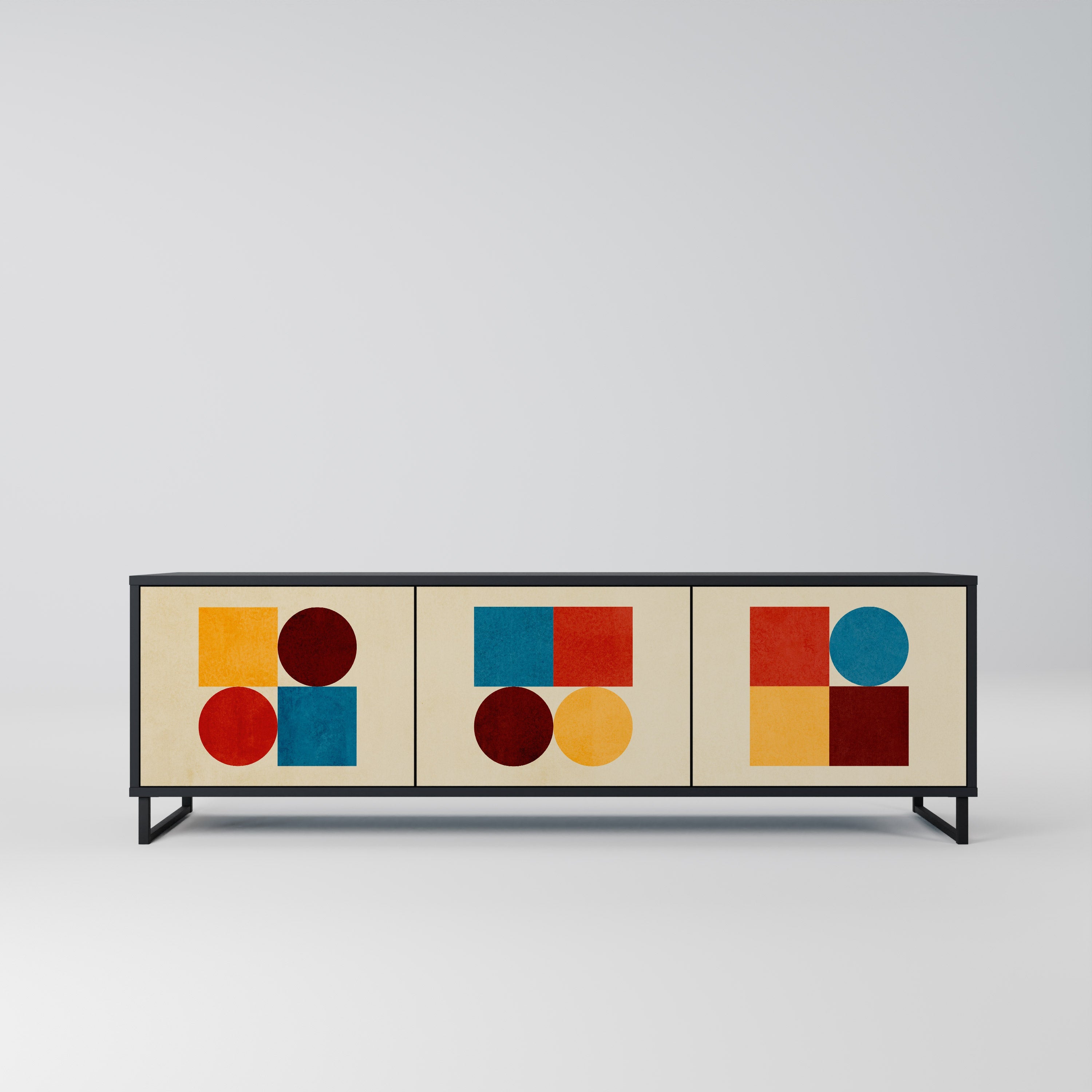 GEOMETRIC PUZZLE TV-Lowboard mit 3 Türen in Schwarz