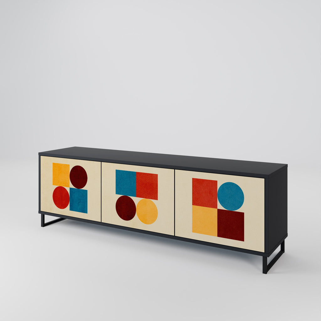 GEOMETRIC PUZZLE TV-Lowboard mit 3 Türen in Schwarz