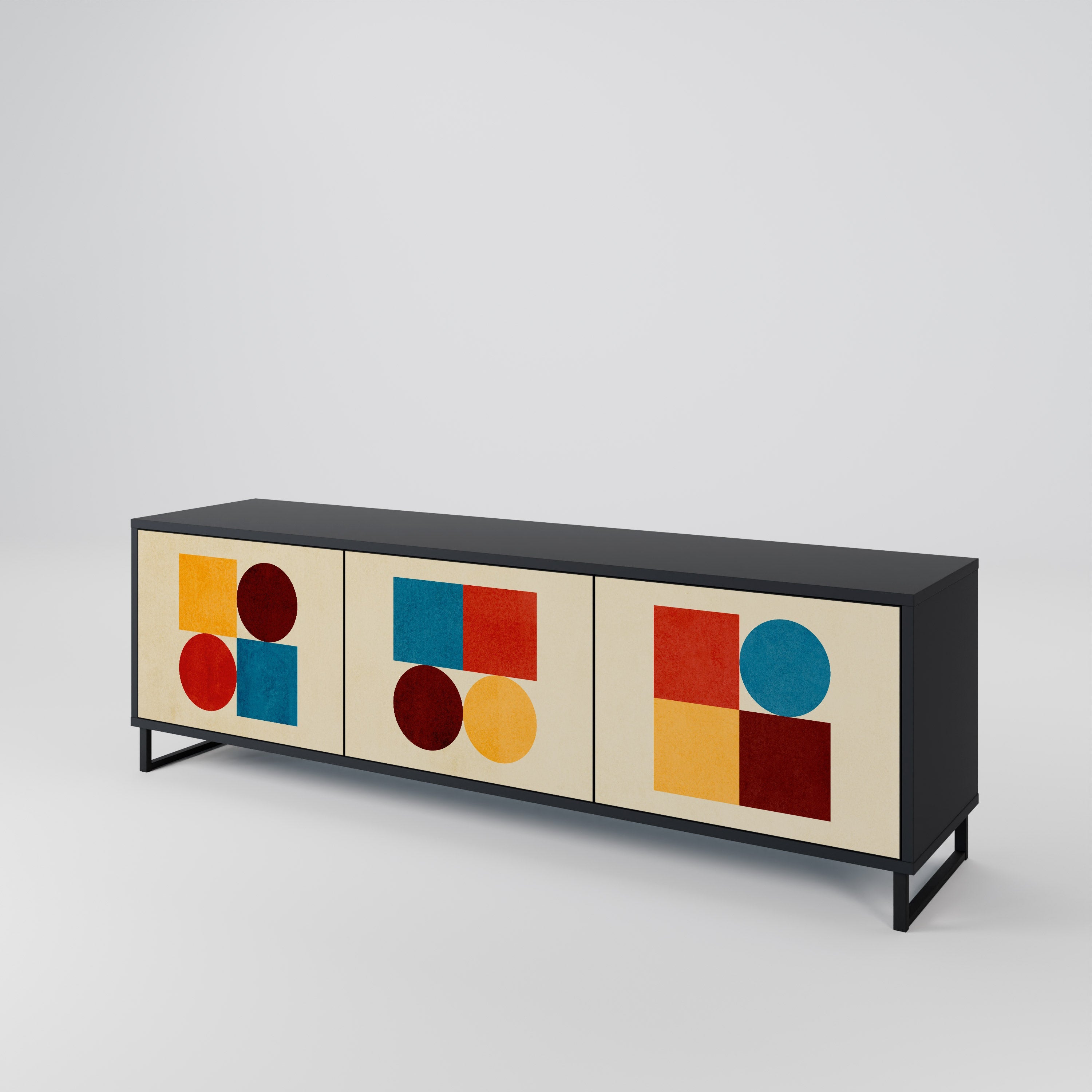 GEOMETRIC PUZZLE TV-Lowboard mit 3 Türen in Schwarz