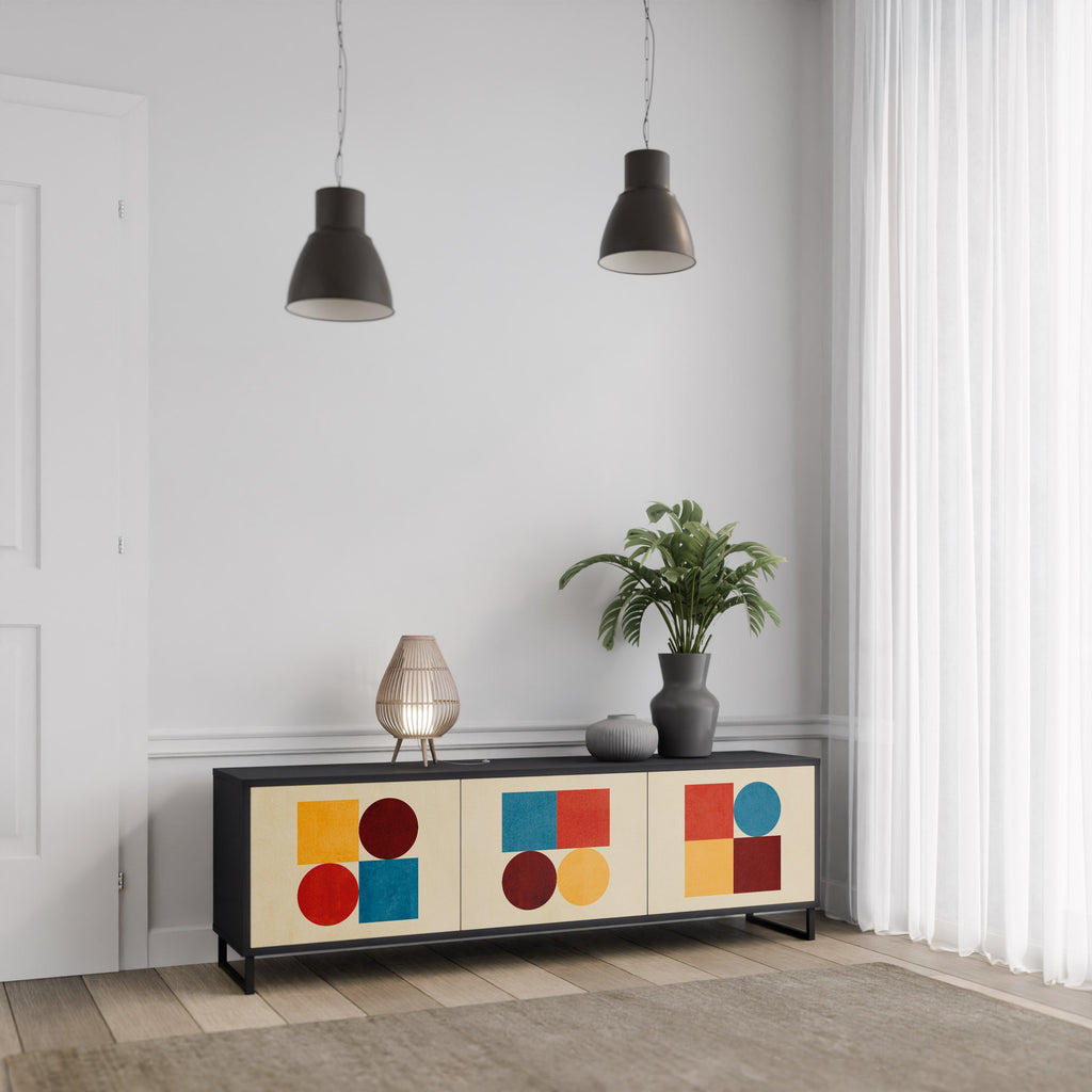 GEOMETRIC PUZZLE TV-Lowboard mit 3 Türen in Schwarz