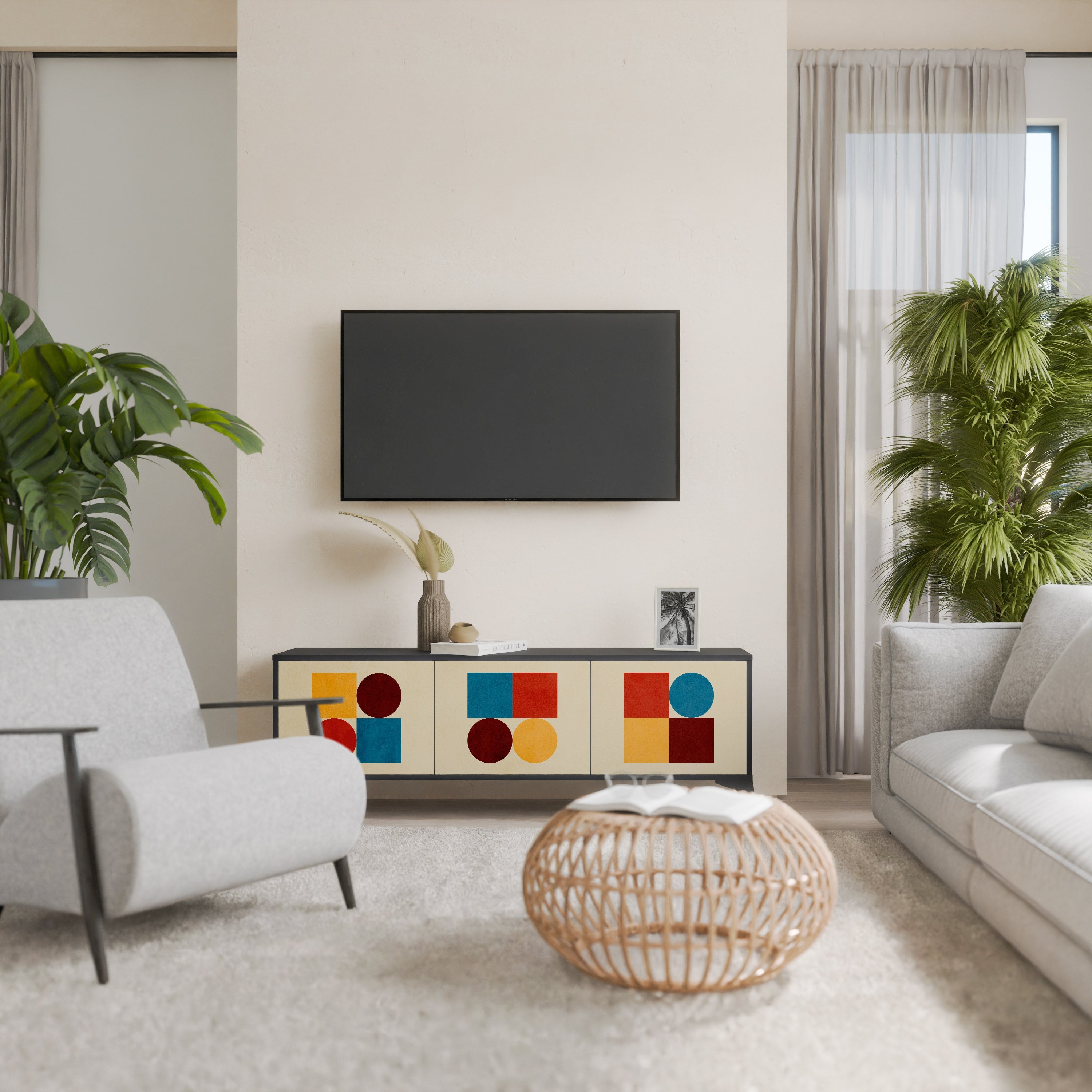 GEOMETRIC PUZZLE TV-Lowboard mit 3 Türen in Schwarz