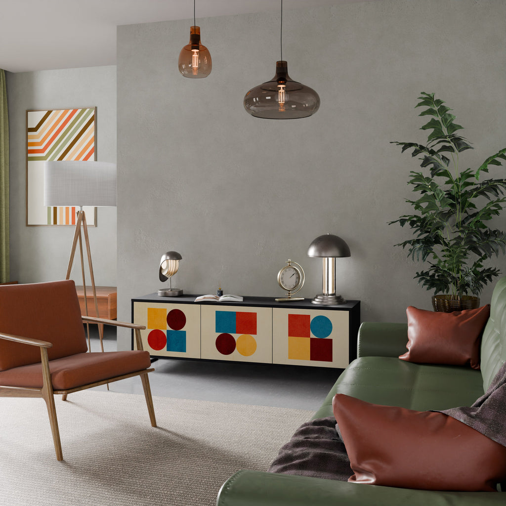 GEOMETRIC PUZZLE TV-Lowboard mit 3 Türen in Schwarz