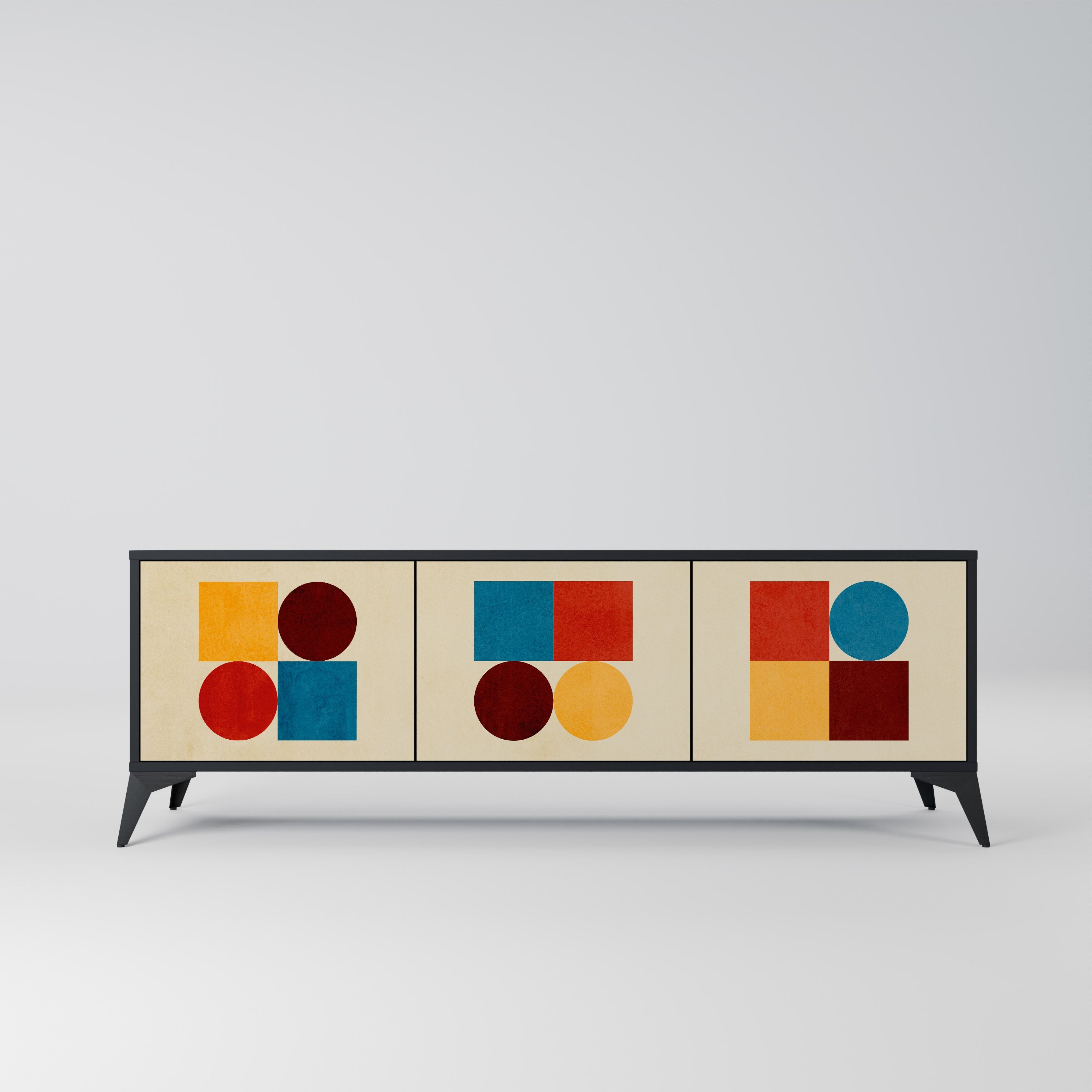 GEOMETRIC PUZZLE TV-Lowboard mit 3 Türen in Schwarz