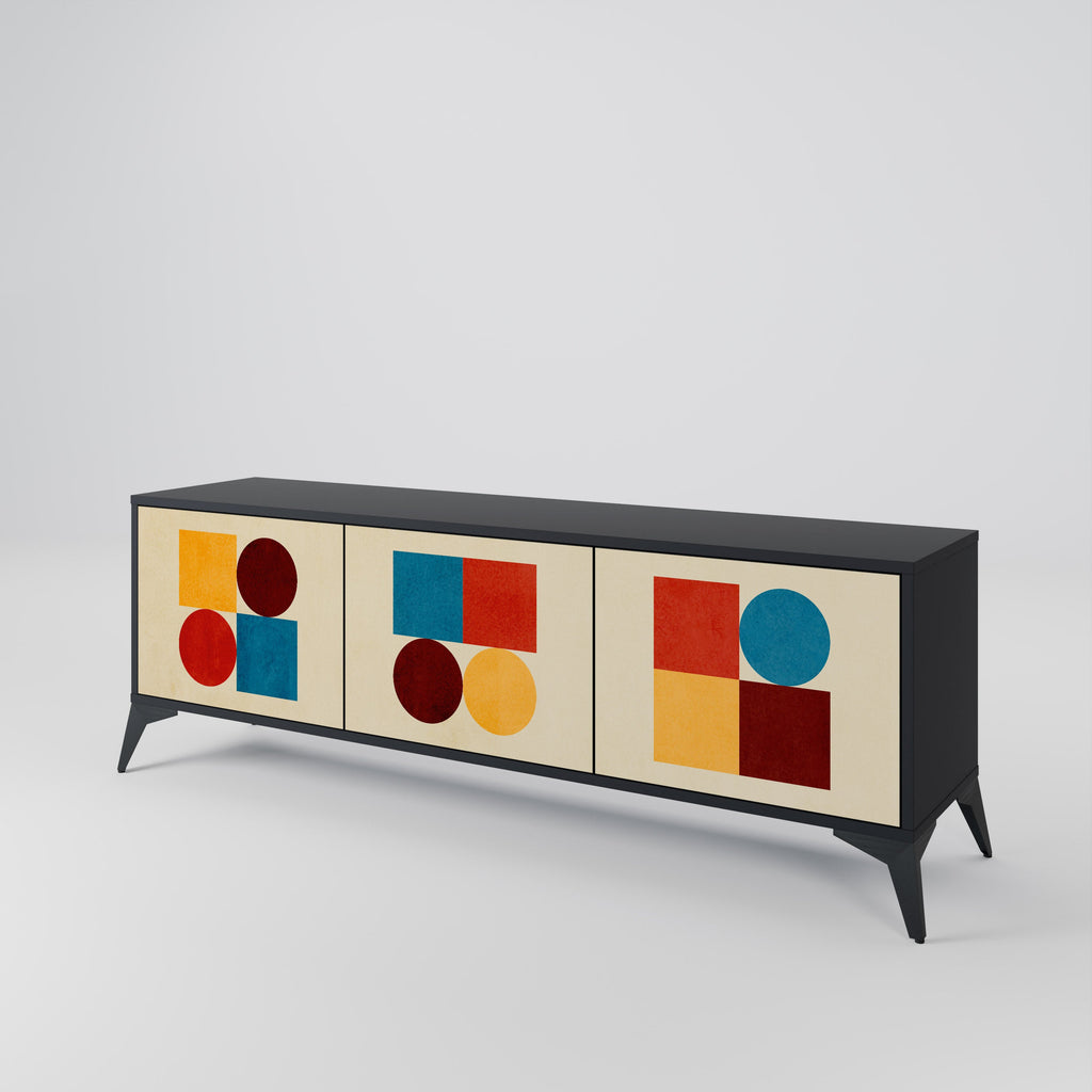 GEOMETRIC PUZZLE TV-Lowboard mit 3 Türen in Schwarz