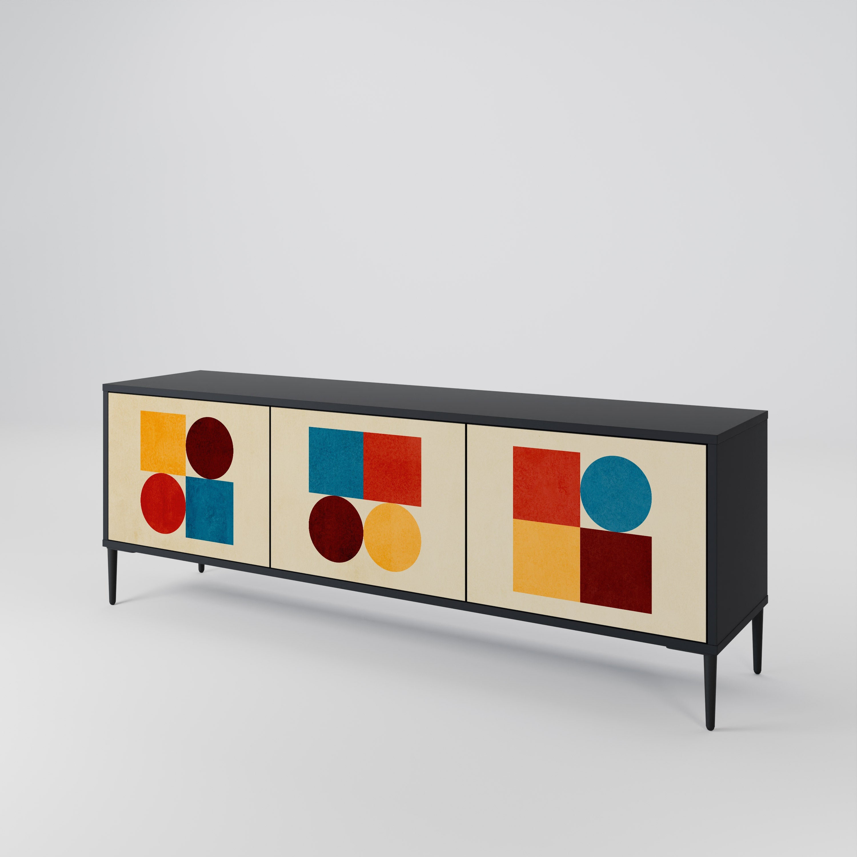 GEOMETRIC PUZZLE TV-Lowboard mit 3 Türen in Schwarz