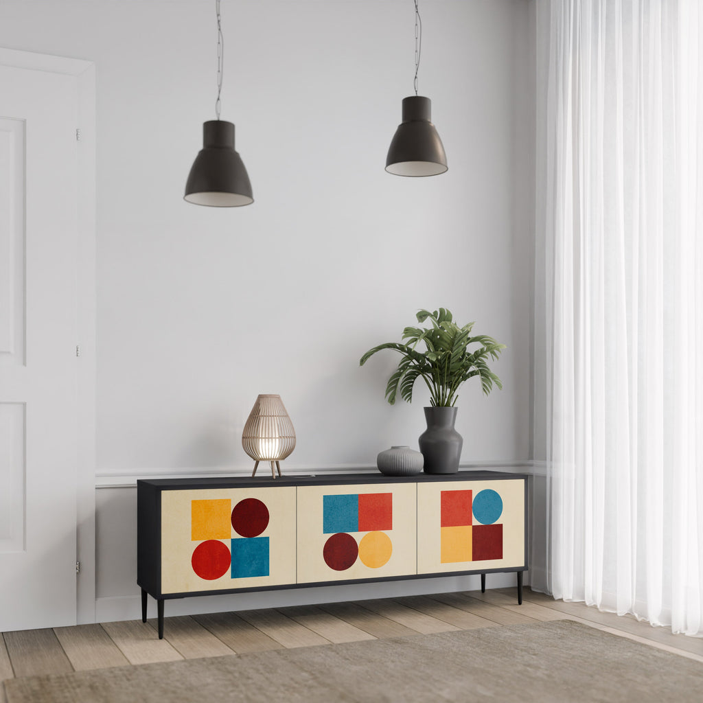 GEOMETRIC PUZZLE TV-Lowboard mit 3 Türen in Schwarz