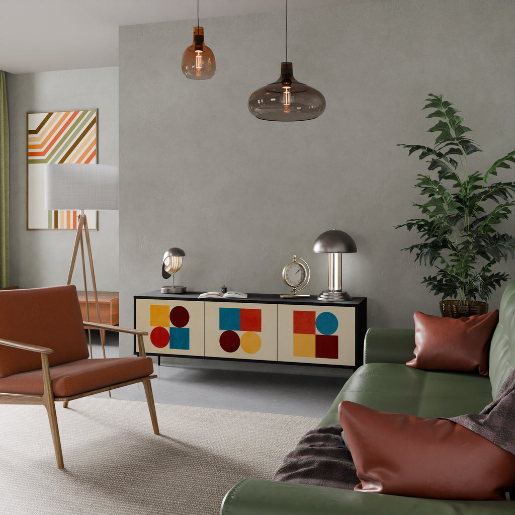 GEOMETRIC PUZZLE TV-Lowboard mit 3 Türen in Schwarz