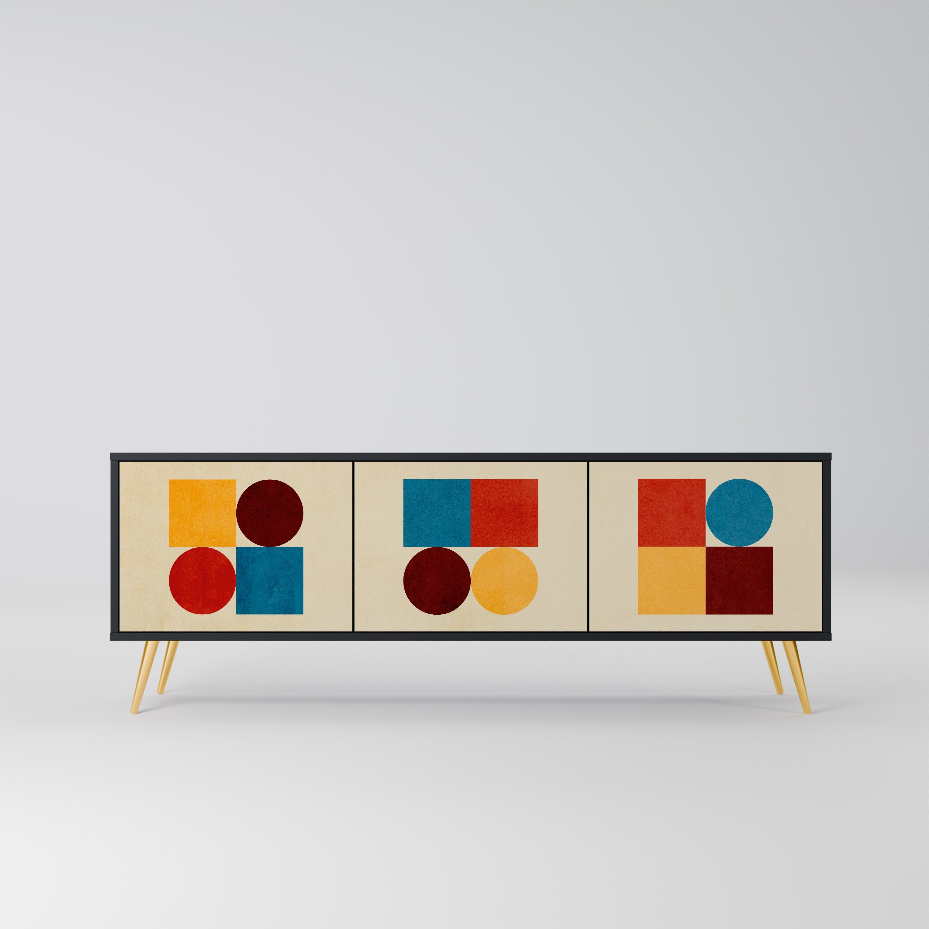 GEOMETRIC PUZZLE TV-Lowboard mit 3 Türen in Schwarz