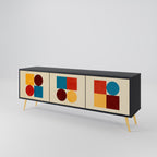 GEOMETRIC PUZZLE TV-Lowboard mit 3 Türen in Schwarz