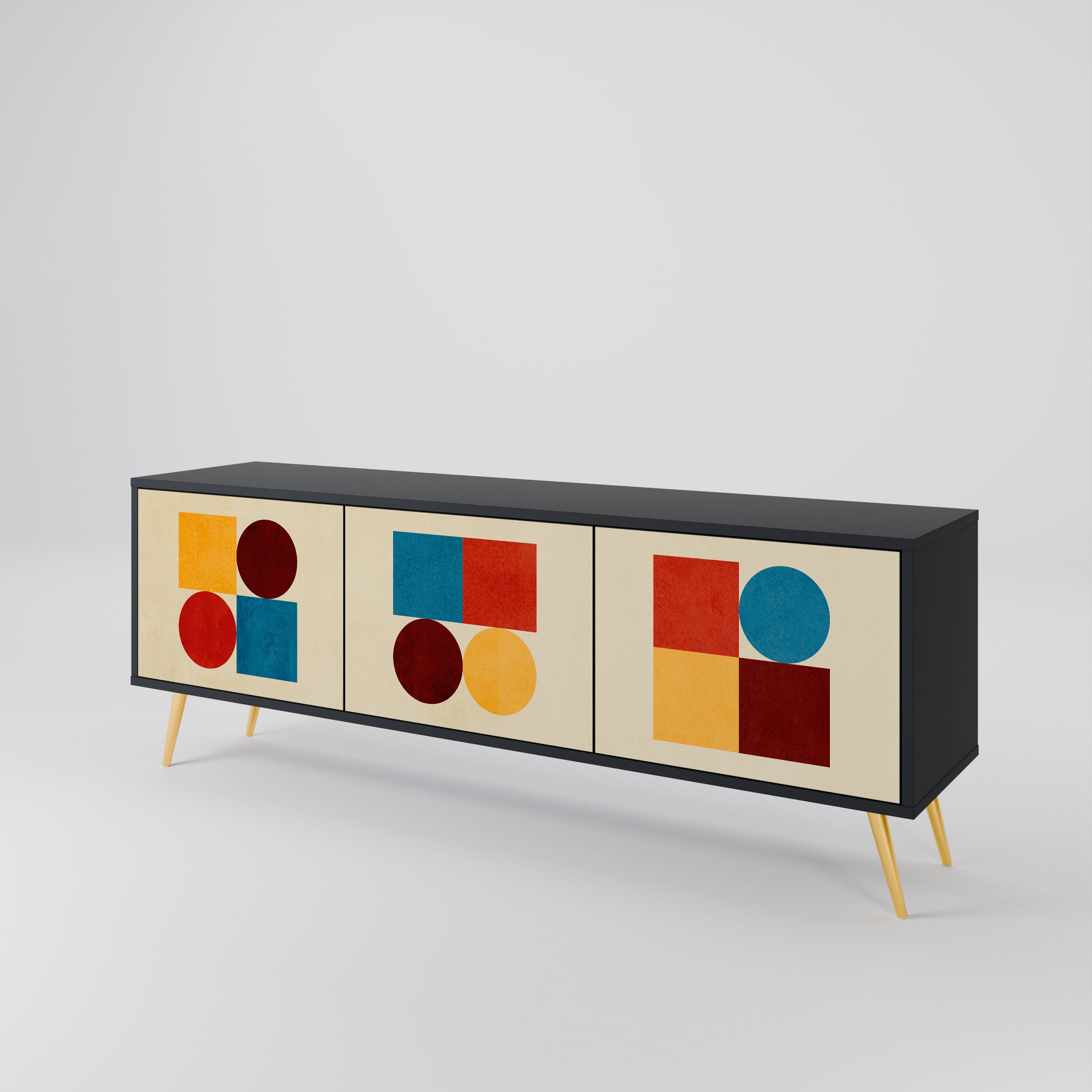 GEOMETRIC PUZZLE TV-Lowboard mit 3 Türen in Schwarz