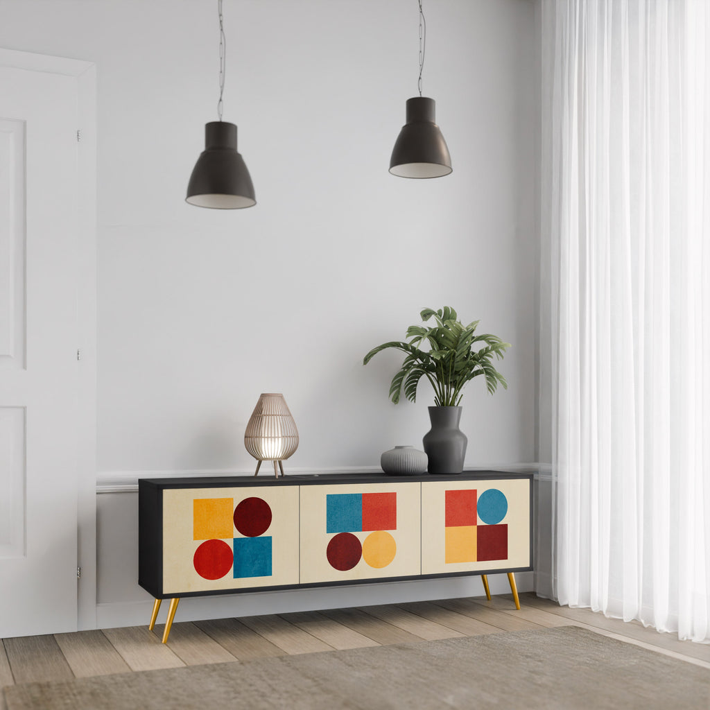 GEOMETRIC PUZZLE TV-Lowboard mit 3 Türen in Schwarz