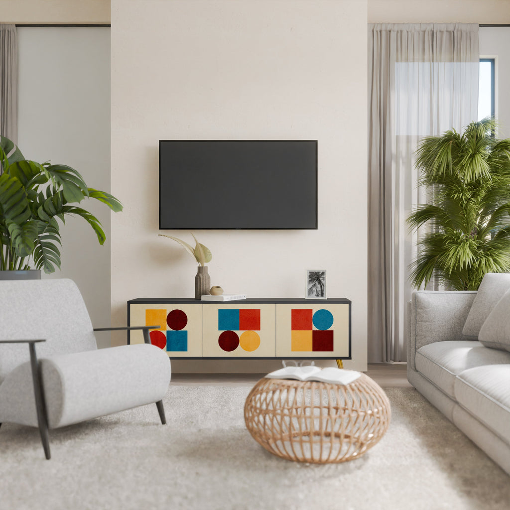 GEOMETRIC PUZZLE TV-Lowboard mit 3 Türen in Schwarz