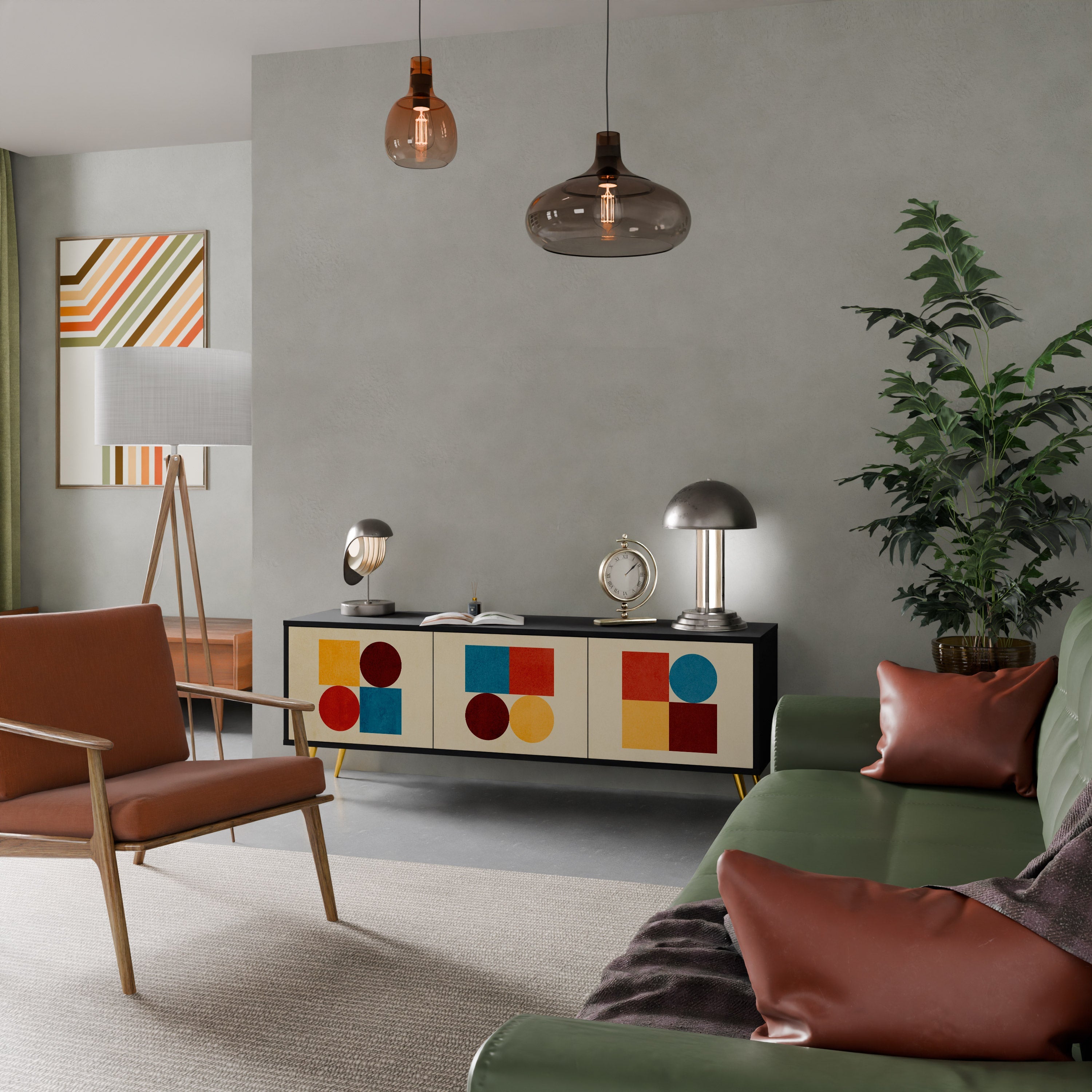 GEOMETRIC PUZZLE TV-Lowboard mit 3 Türen in Schwarz