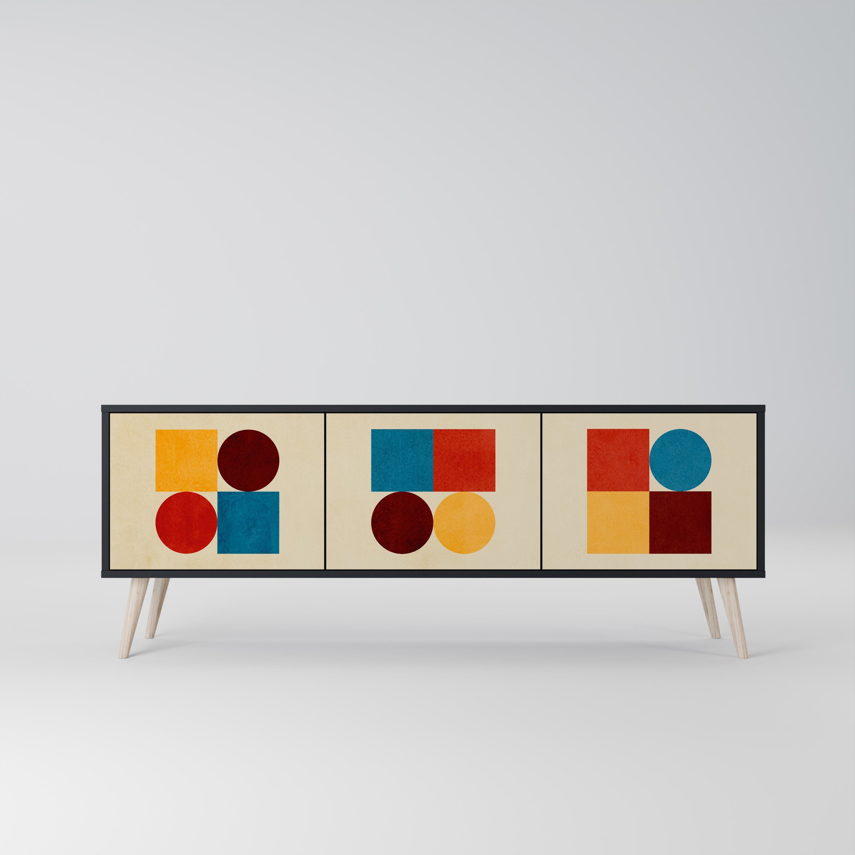 GEOMETRIC PUZZLE TV-Lowboard mit 3 Türen in Schwarz