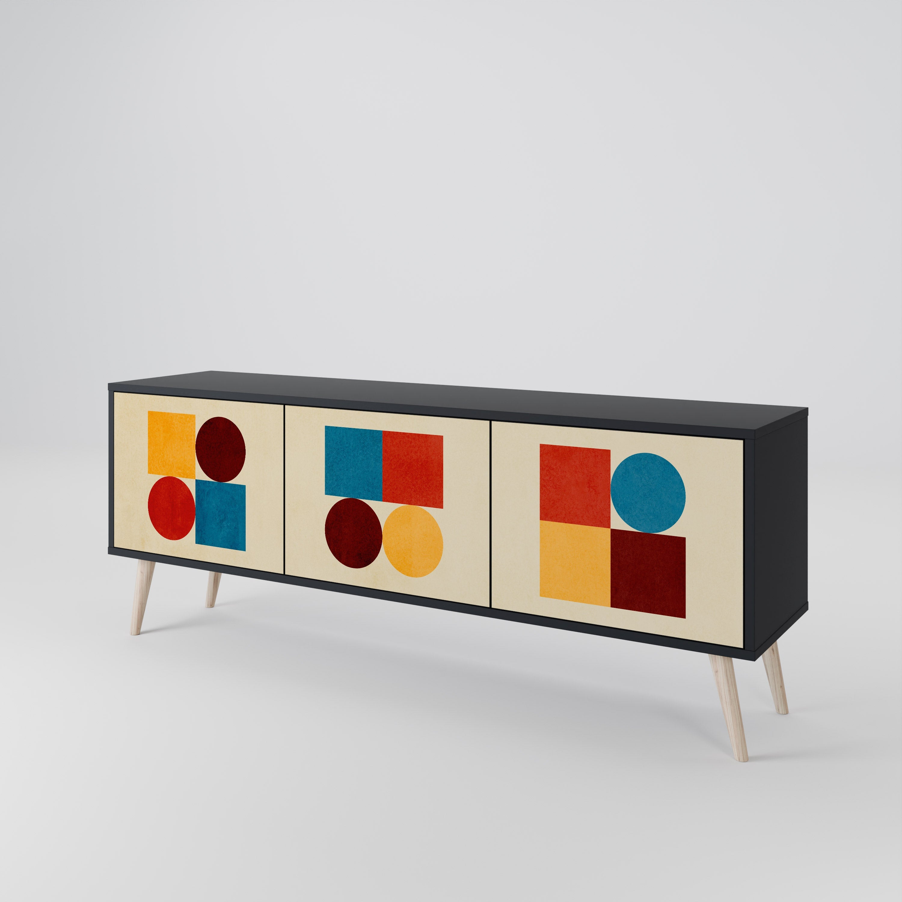 GEOMETRIC PUZZLE TV-Lowboard mit 3 Türen in Schwarz