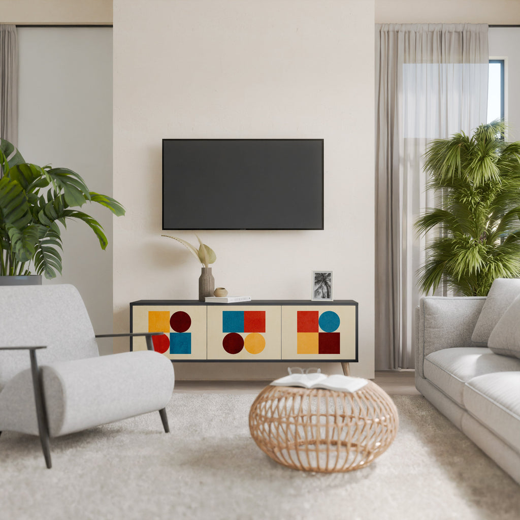 GEOMETRIC PUZZLE TV-Lowboard mit 3 Türen in Schwarz