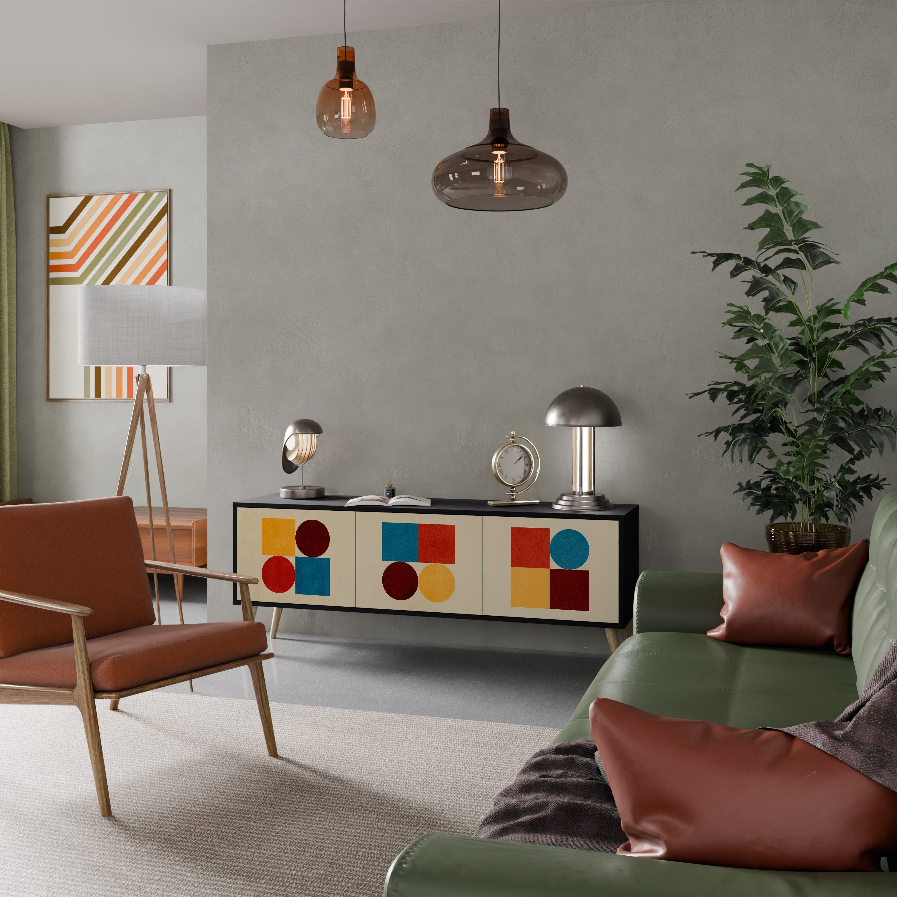 GEOMETRIC PUZZLE TV-Lowboard mit 3 Türen in Schwarz