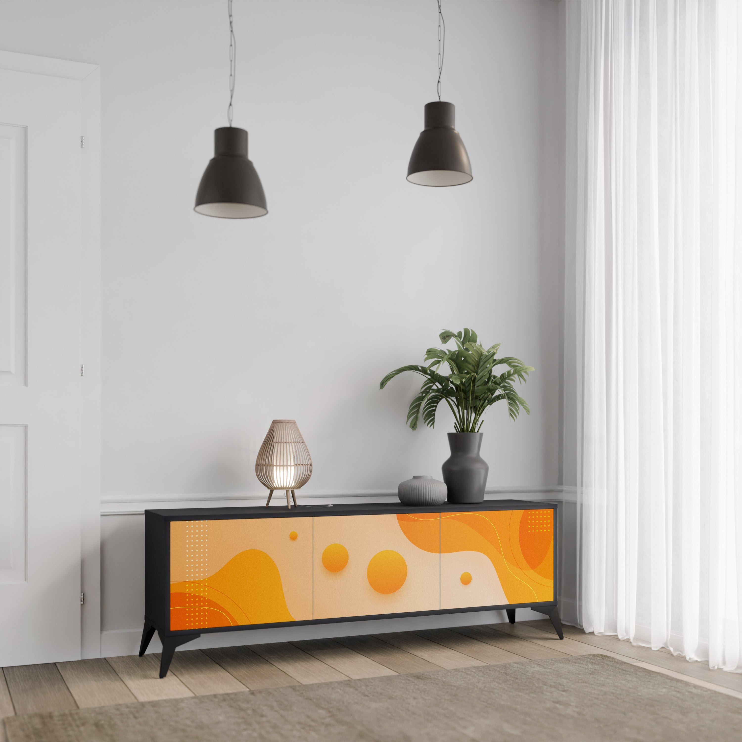 ORANGE ARRANGEMENT TV-Lowboard mit 3 Türen in Schwarz