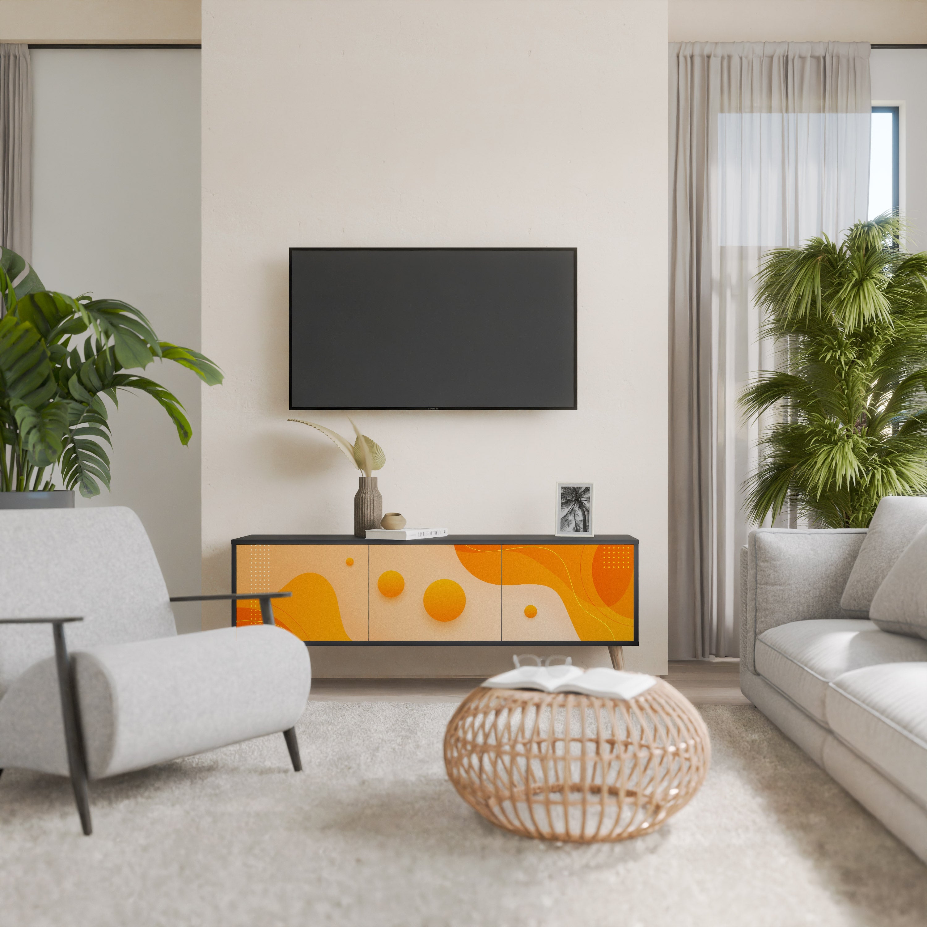 ORANGE ARRANGEMENT TV-Lowboard mit 3 Türen in Schwarz