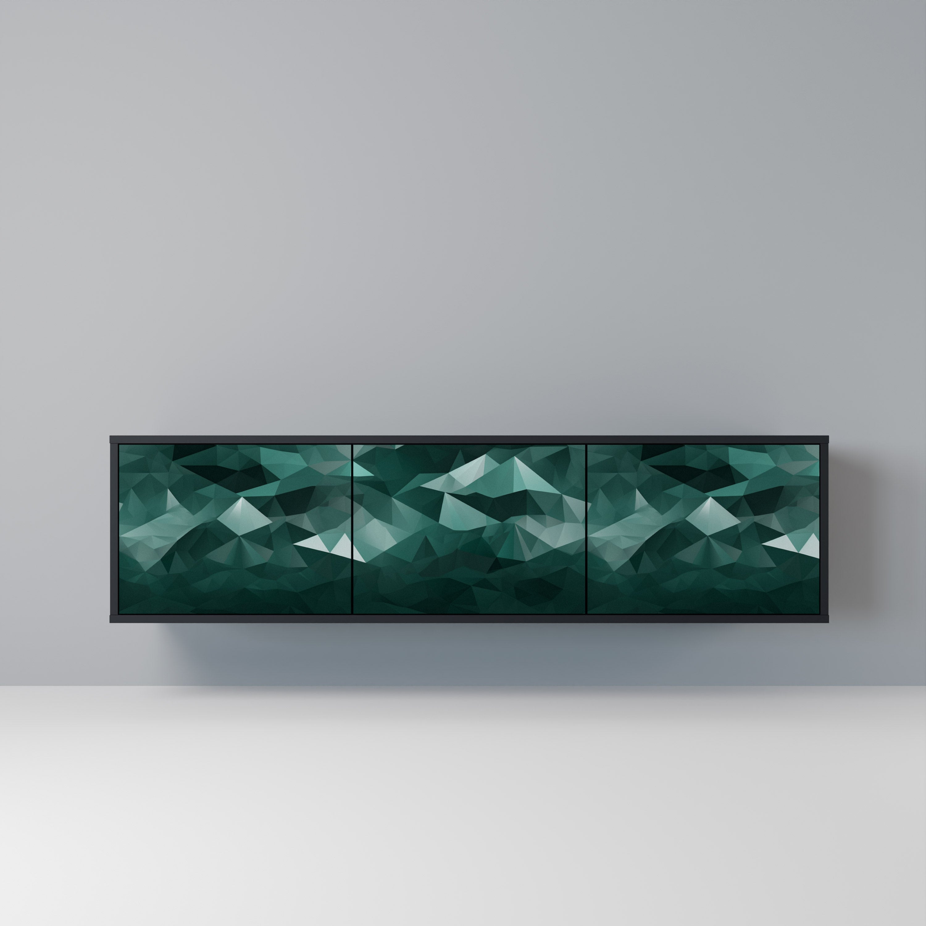 POLYGONAL FLOATING TV-Lowboard mit 3 Türen in Schwarz