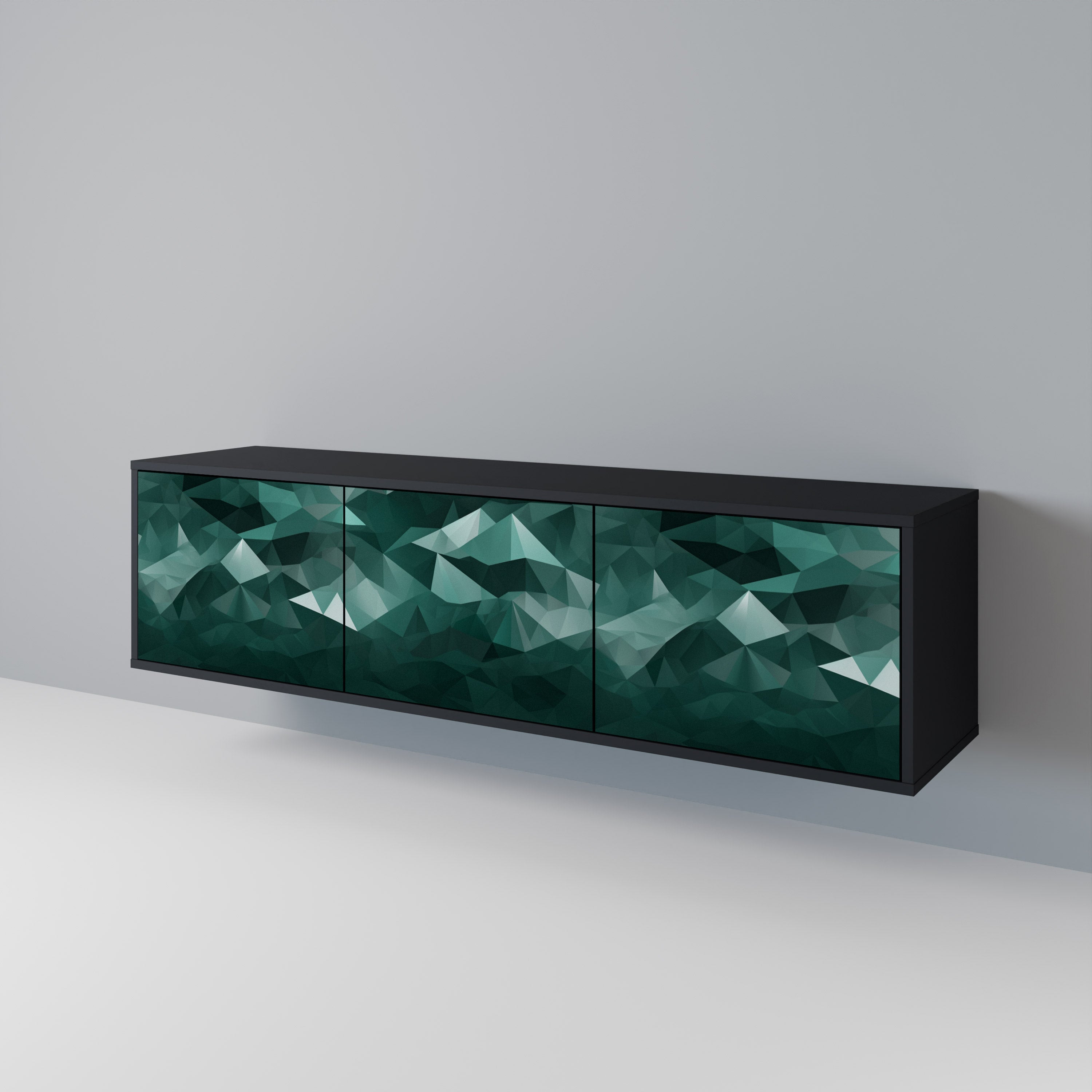 POLYGONAL FLOATING TV-Lowboard mit 3 Türen in Schwarz