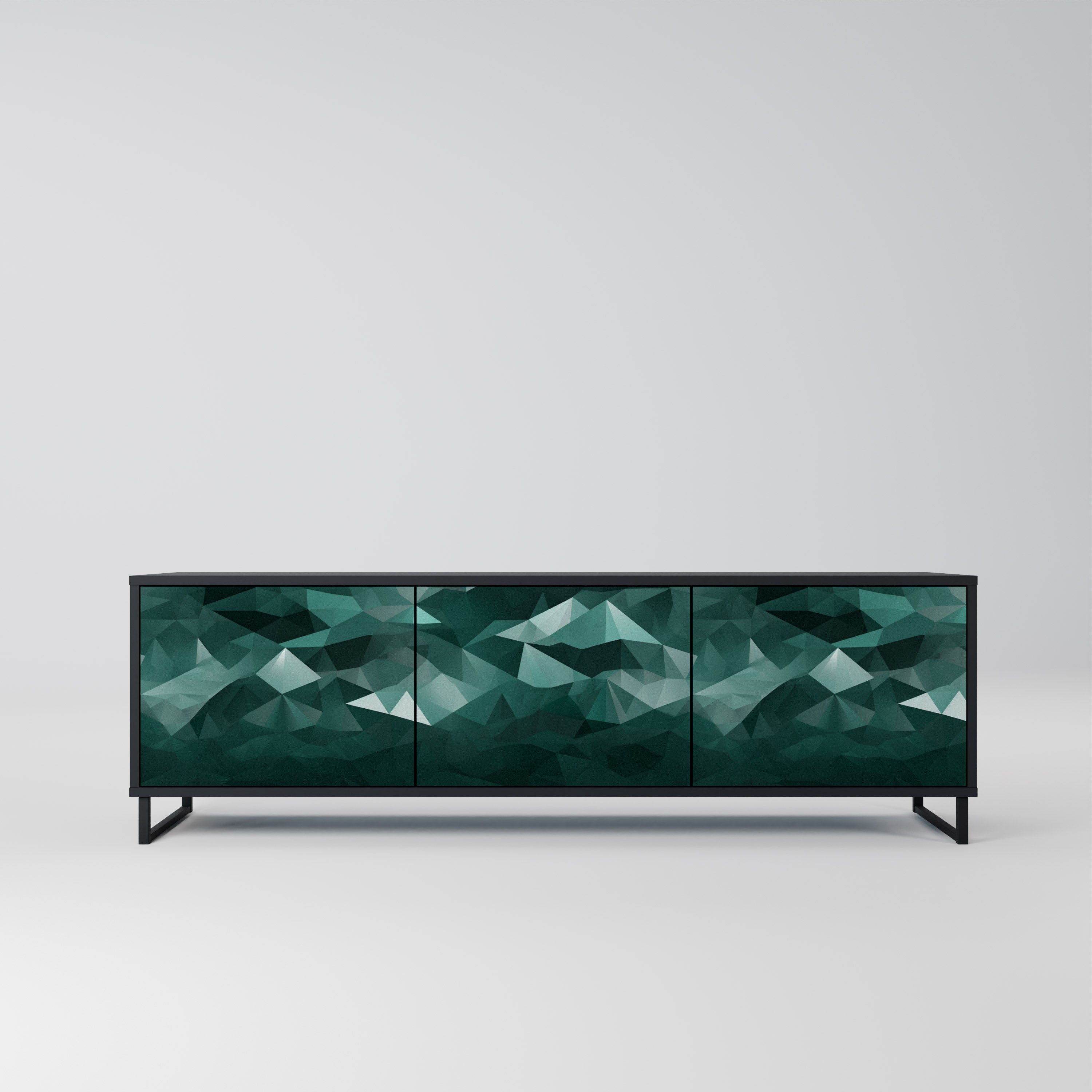 POLYGONAL FLOATING TV-Lowboard mit 3 Türen in Schwarz