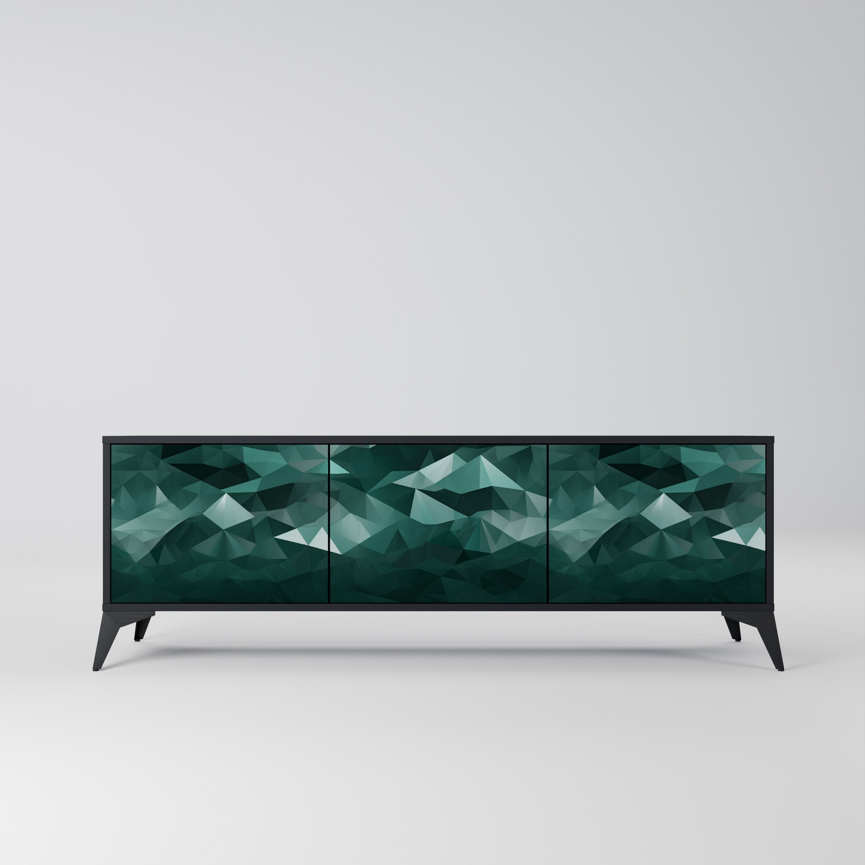 POLYGONAL FLOATING TV-Lowboard mit 3 Türen in Schwarz