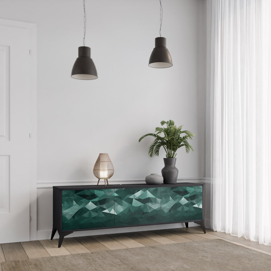 POLYGONAL FLOATING TV-Lowboard mit 3 Türen in Schwarz