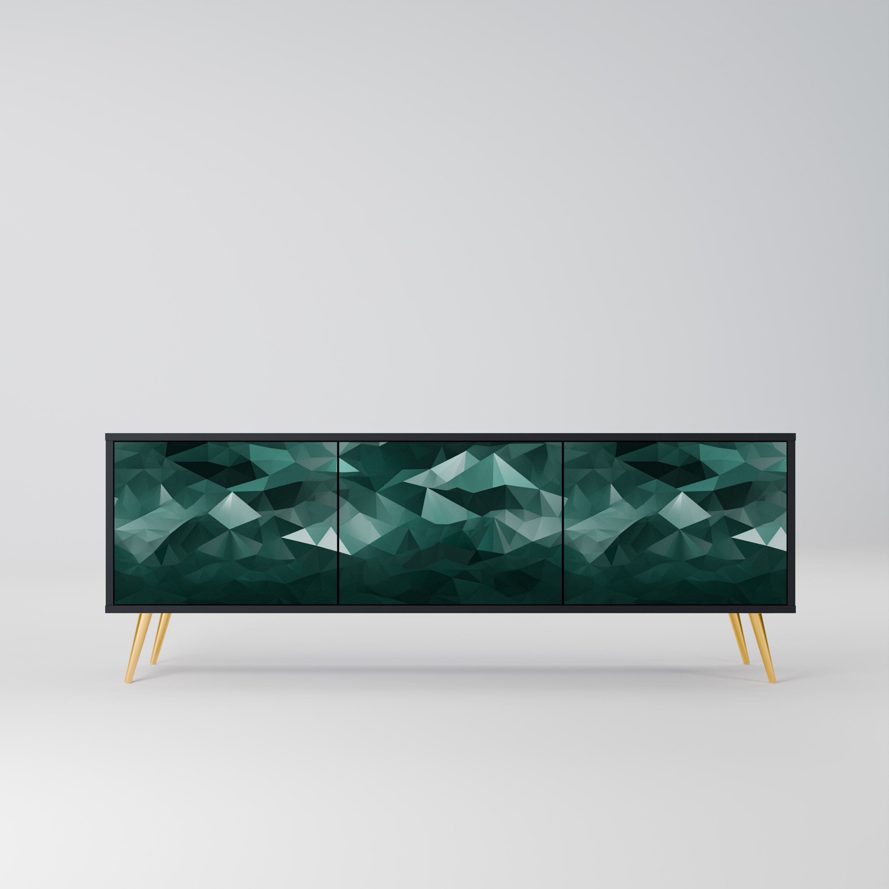 POLYGONAL FLOATING TV-Lowboard mit 3 Türen in Schwarz