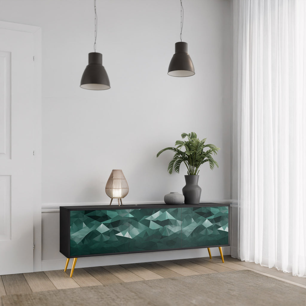 POLYGONAL FLOATING TV-Lowboard mit 3 Türen in Schwarz