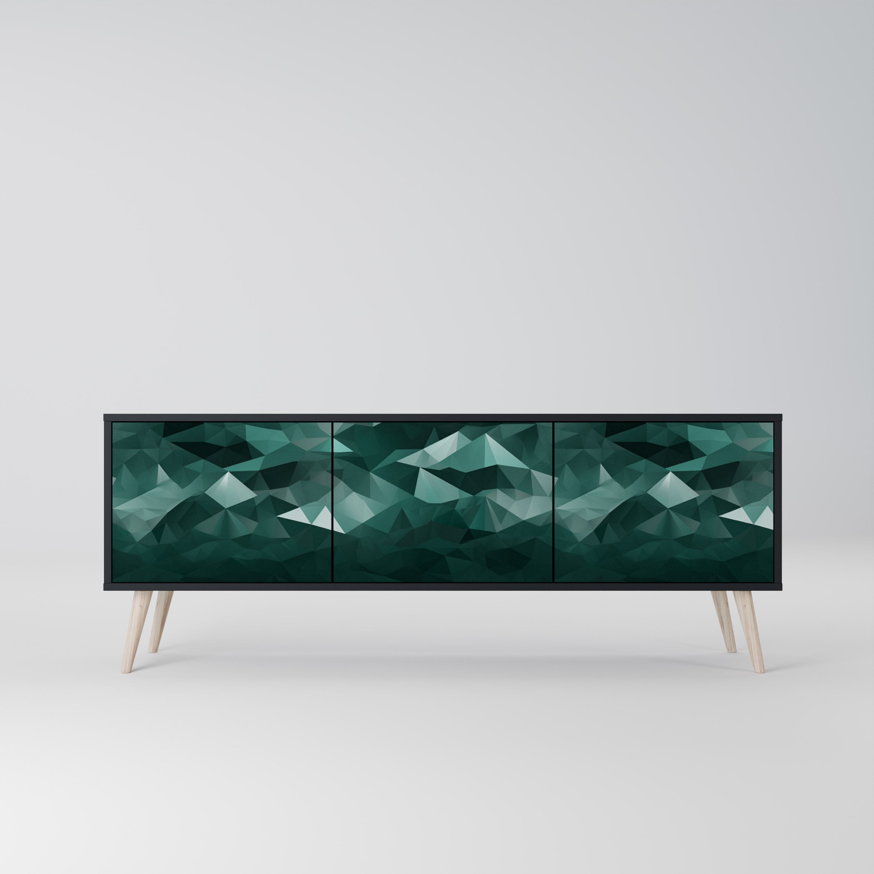 POLYGONAL FLOATING TV-Lowboard mit 3 Türen in Schwarz