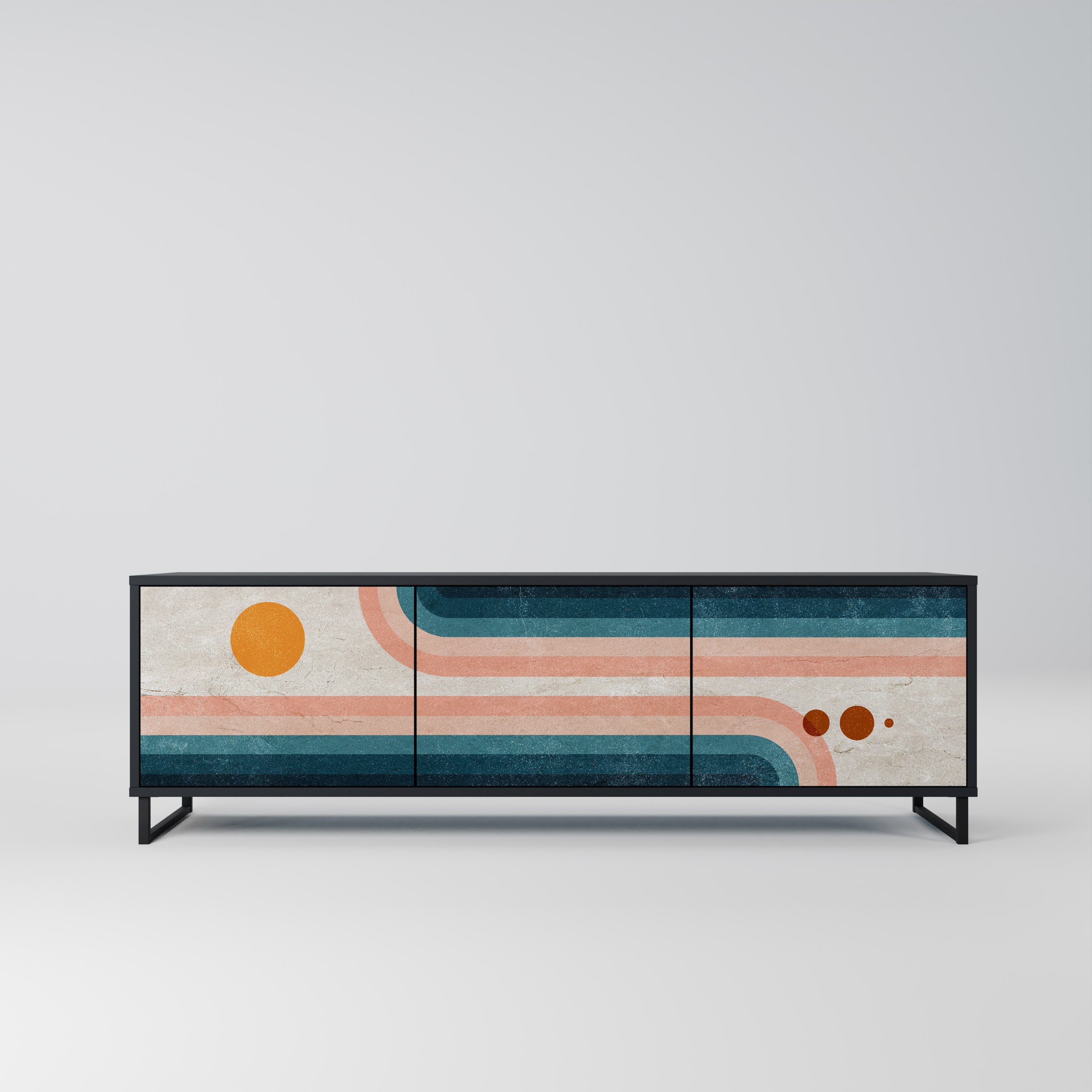 TWO HALVES TV-Lowboard mit 3 Türen in Schwarz