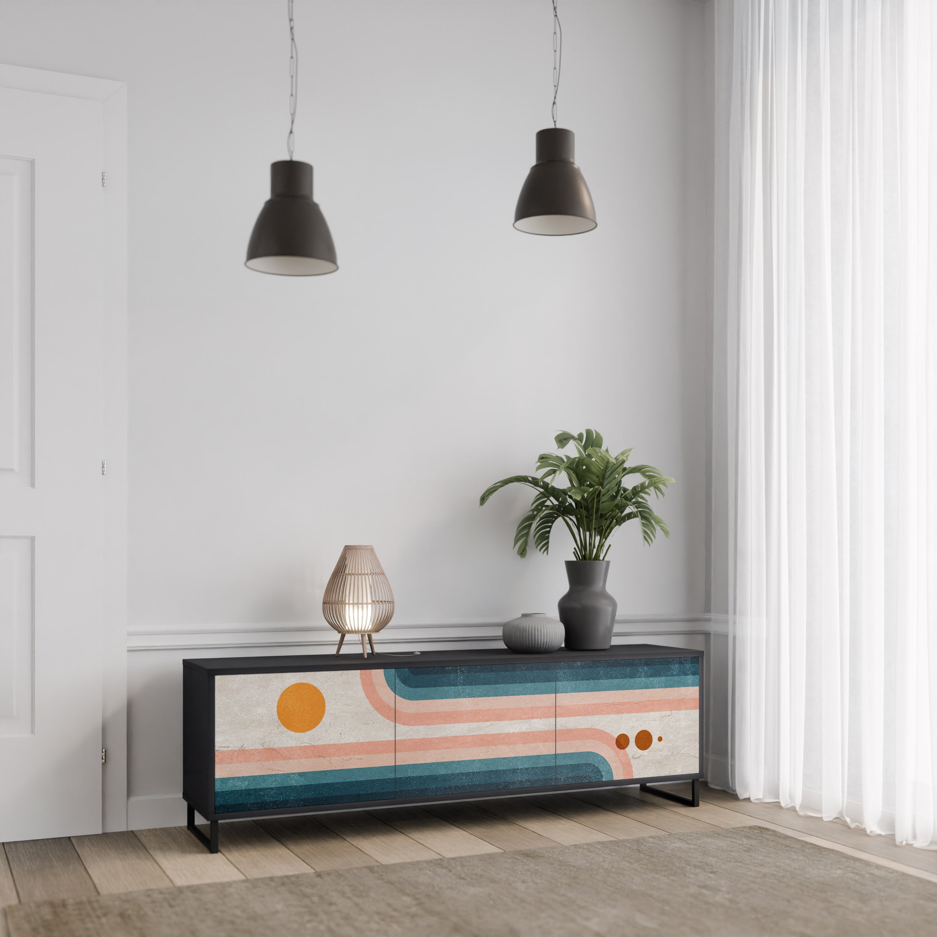 TWO HALVES TV-Lowboard mit 3 Türen in Schwarz