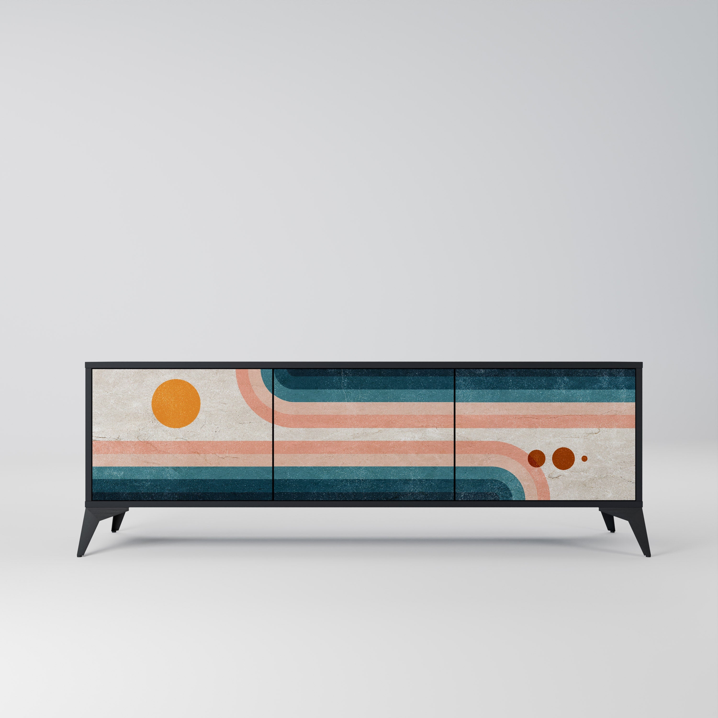 TWO HALVES TV-Lowboard mit 3 Türen in Schwarz