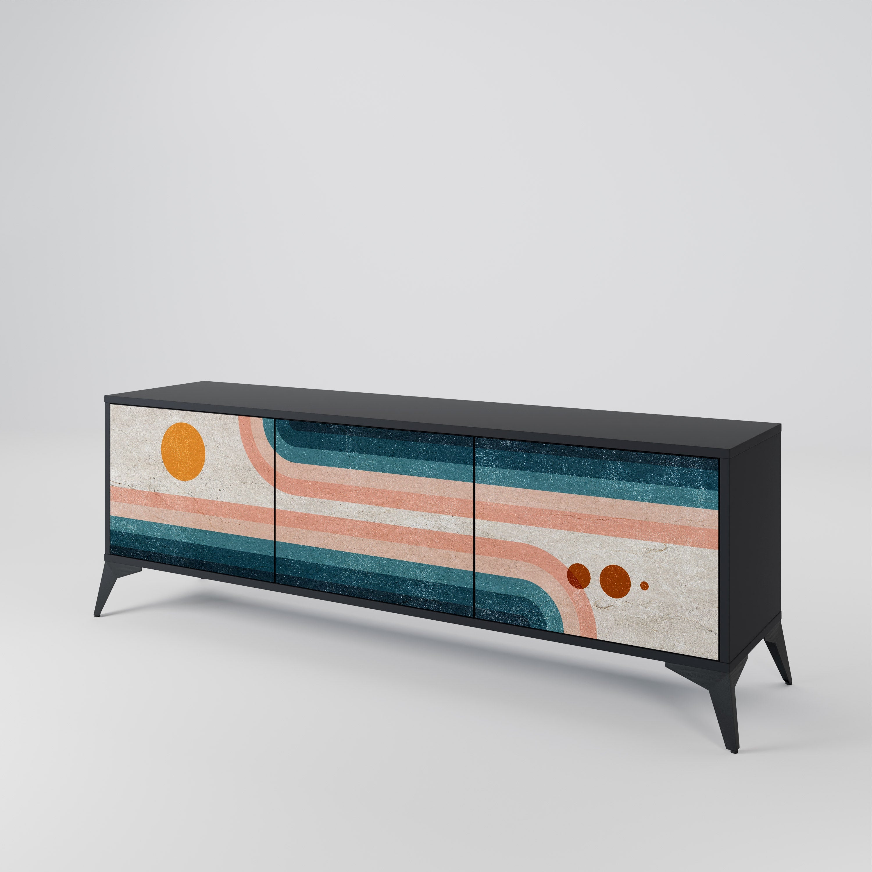 TWO HALVES TV-Lowboard mit 3 Türen in Schwarz