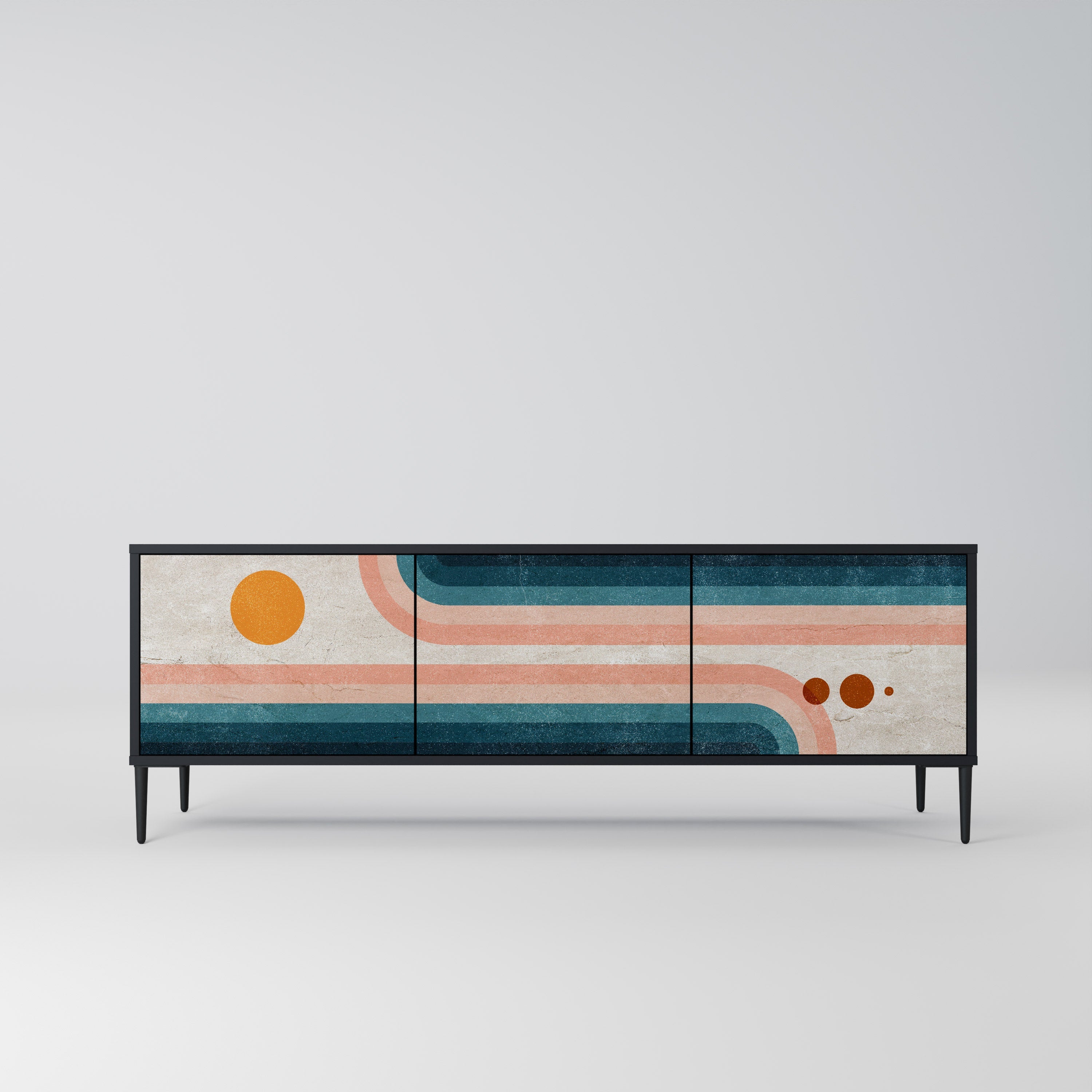 TWO HALVES TV-Lowboard mit 3 Türen in Schwarz