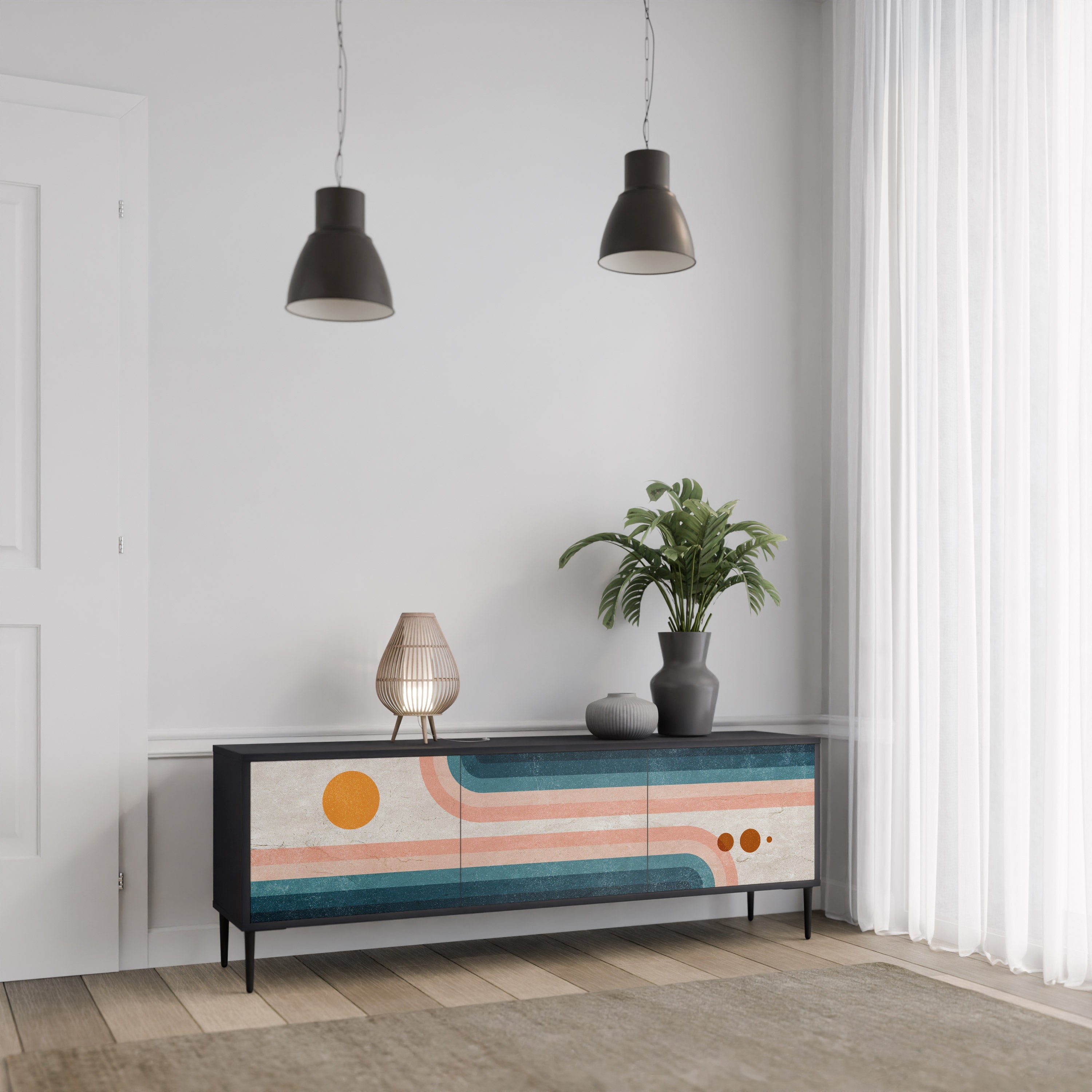 TWO HALVES TV-Lowboard mit 3 Türen in Schwarz