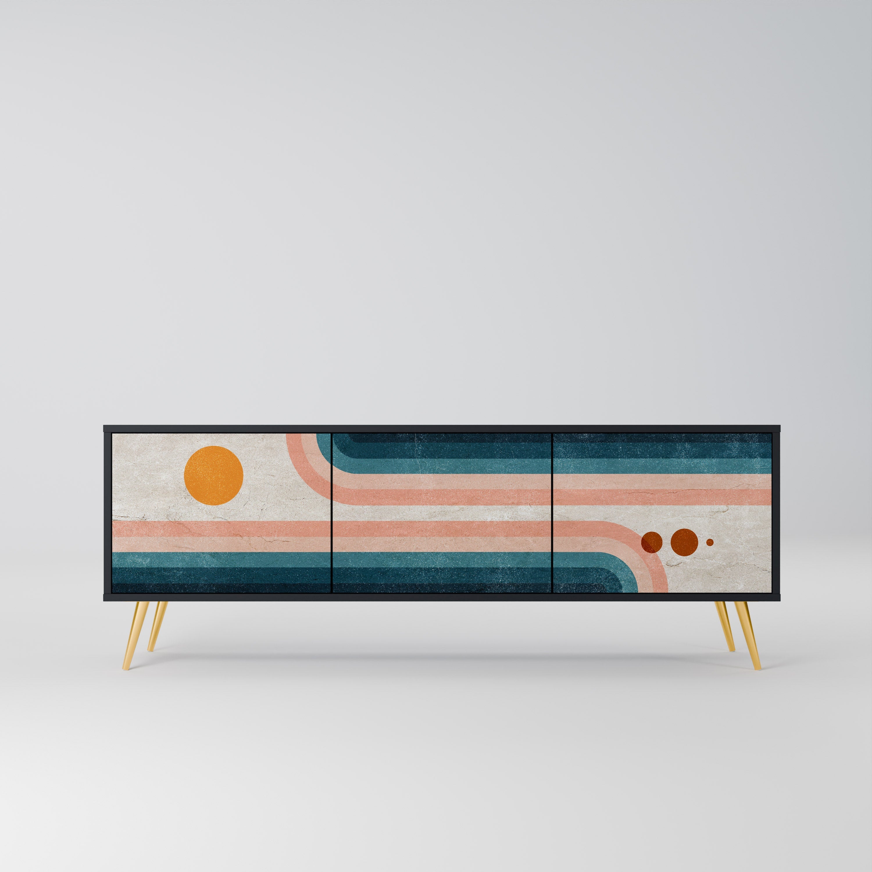 TWO HALVES TV-Lowboard mit 3 Türen in Schwarz