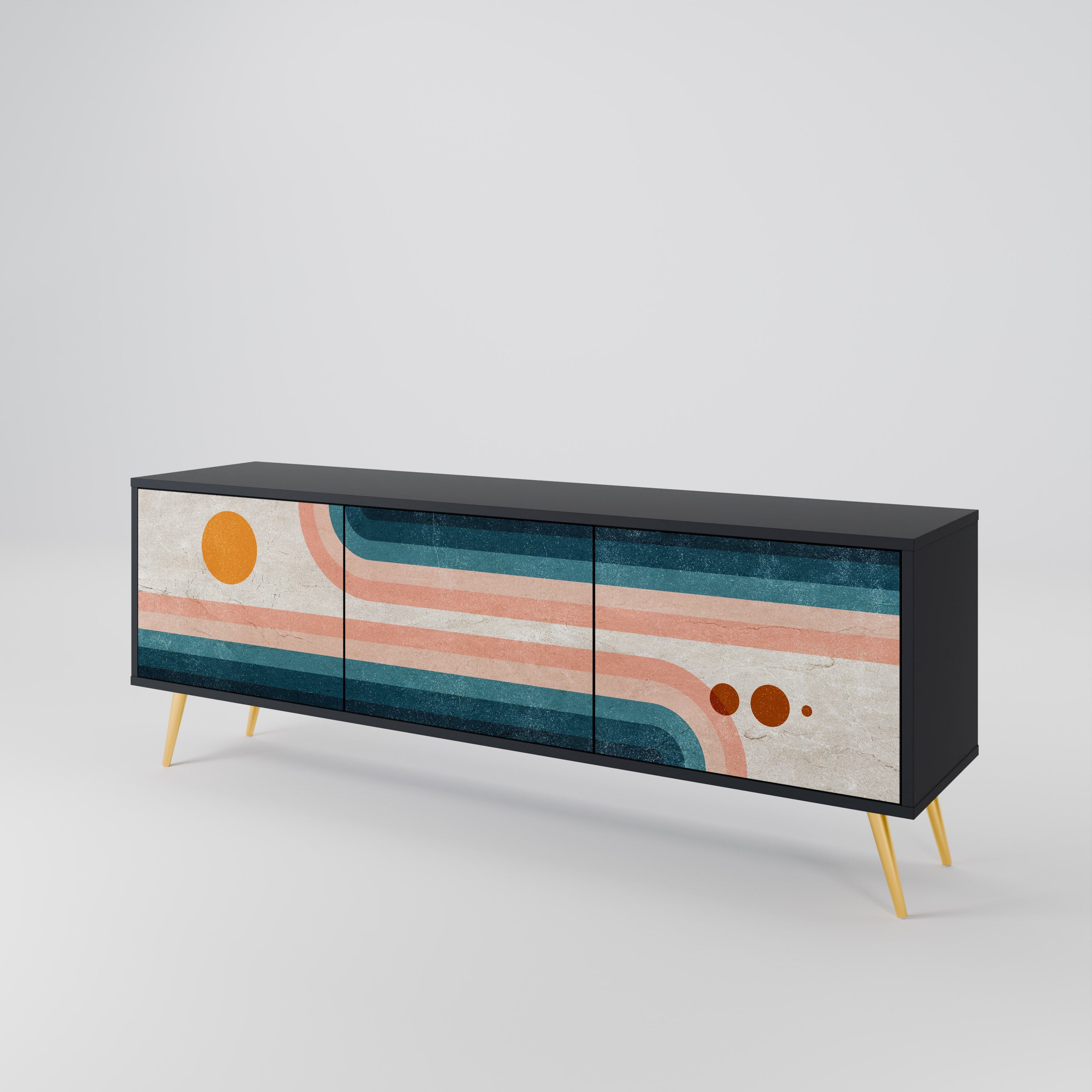 TWO HALVES TV-Lowboard mit 3 Türen in Schwarz