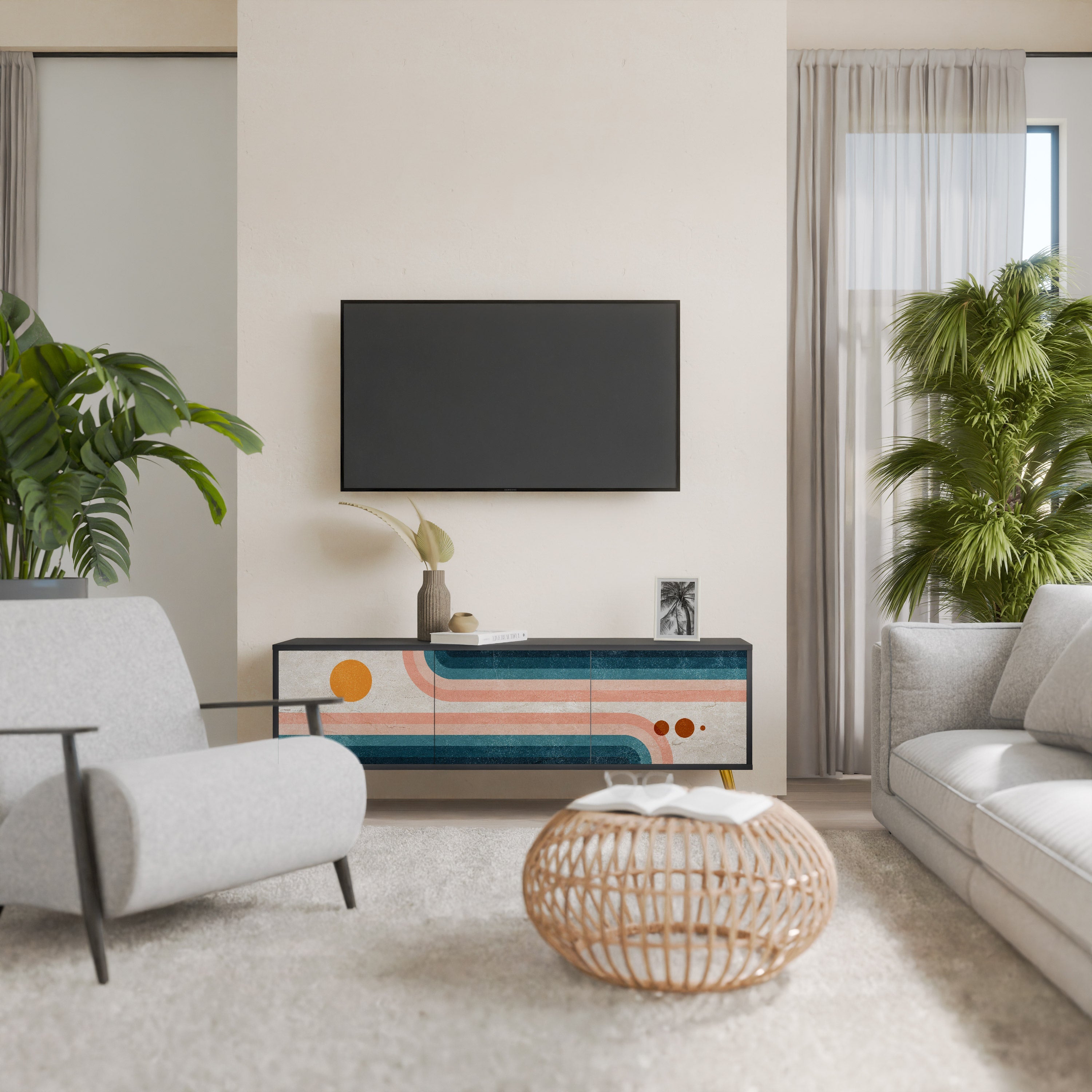 TWO HALVES TV-Lowboard mit 3 Türen in Schwarz