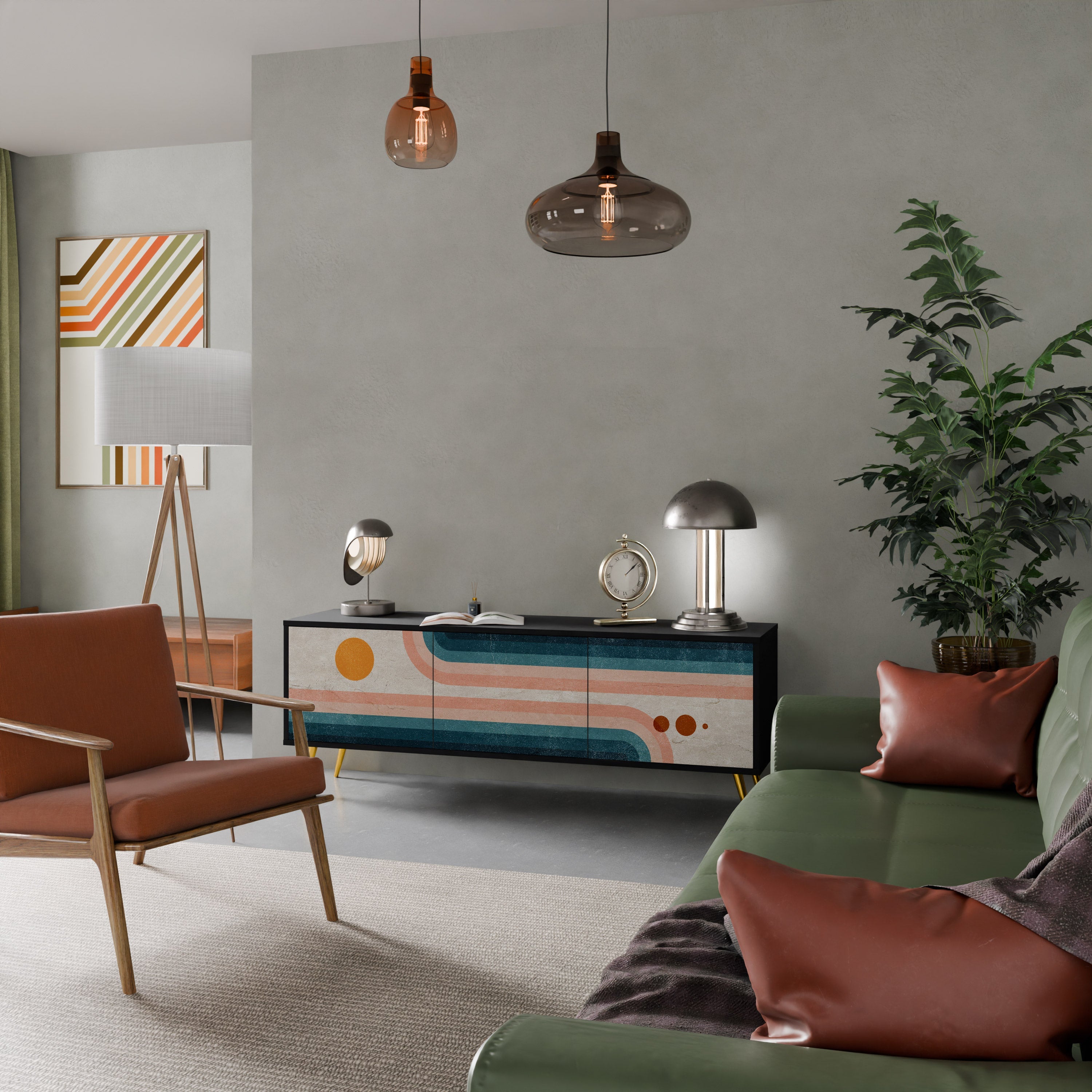 TWO HALVES TV-Lowboard mit 3 Türen in Schwarz