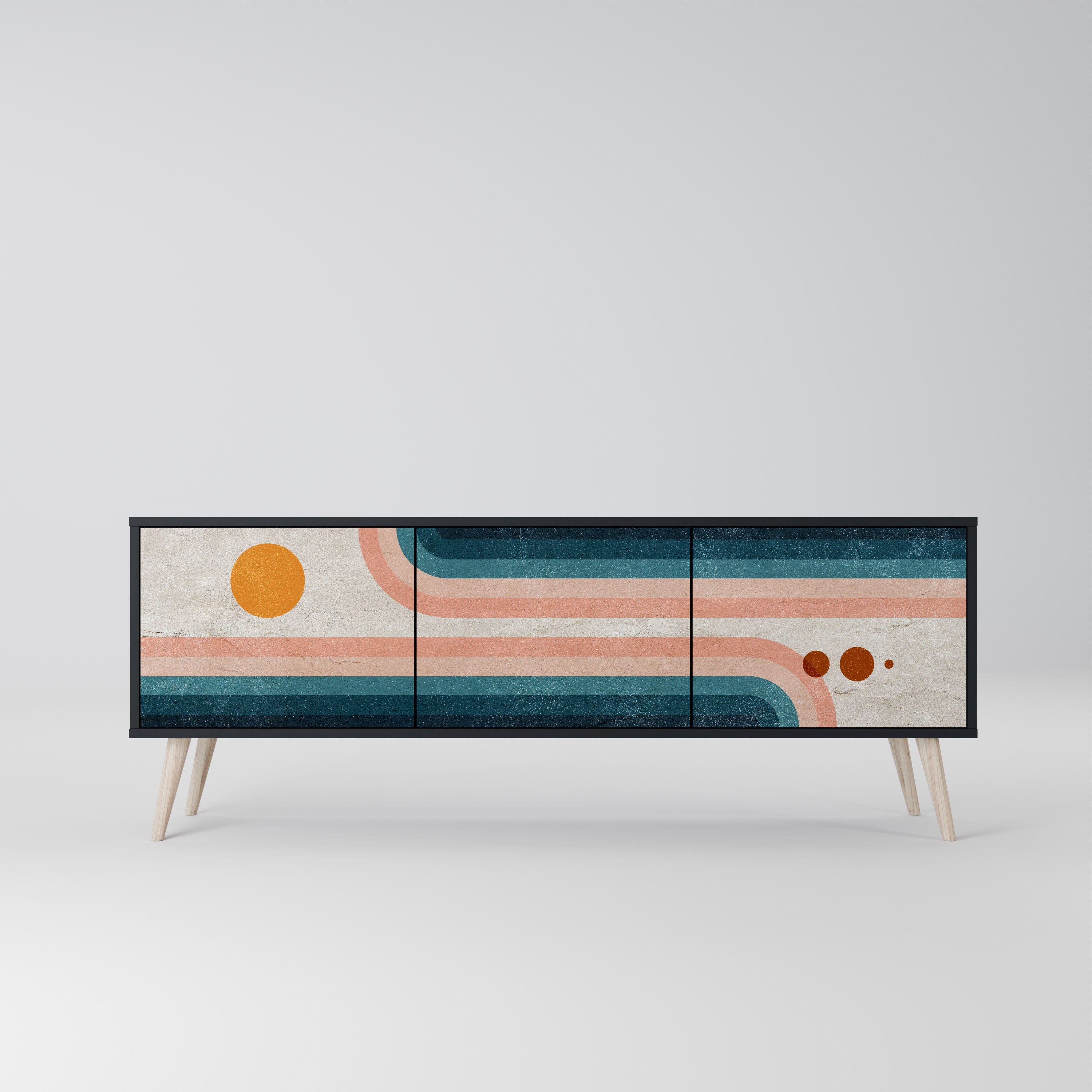 TWO HALVES TV-Lowboard mit 3 Türen in Schwarz