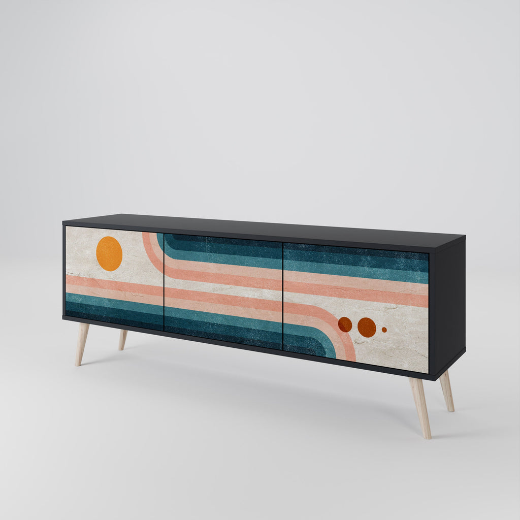 TWO HALVES TV-Lowboard mit 3 Türen in Schwarz