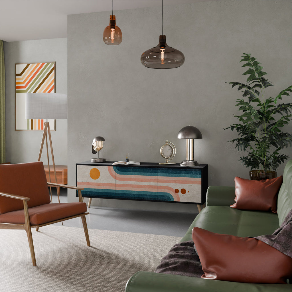 TWO HALVES TV-Lowboard mit 3 Türen in Schwarz