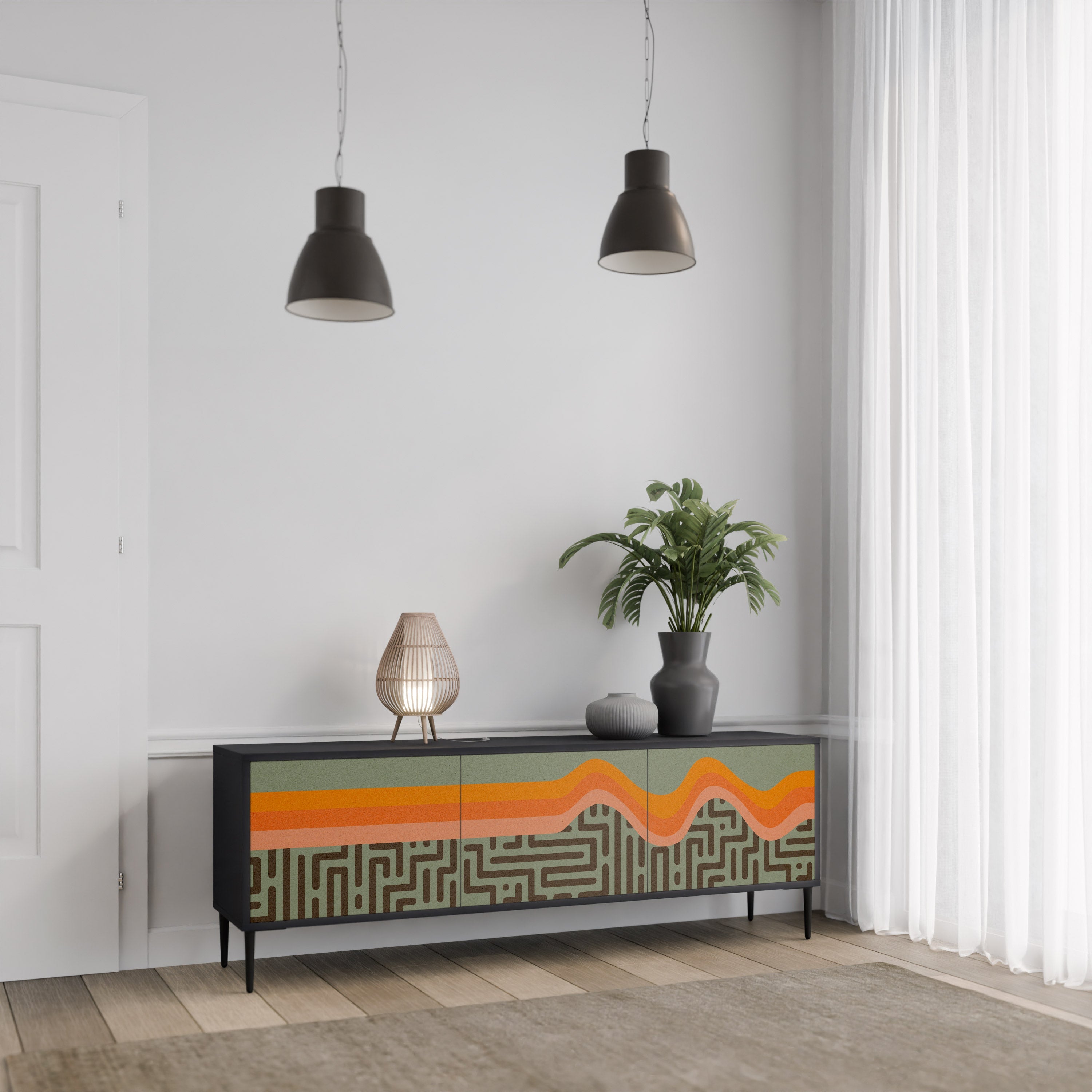 SIMPLE SOLUTIONS TV-Lowboard mit 3 Türen in Schwarz