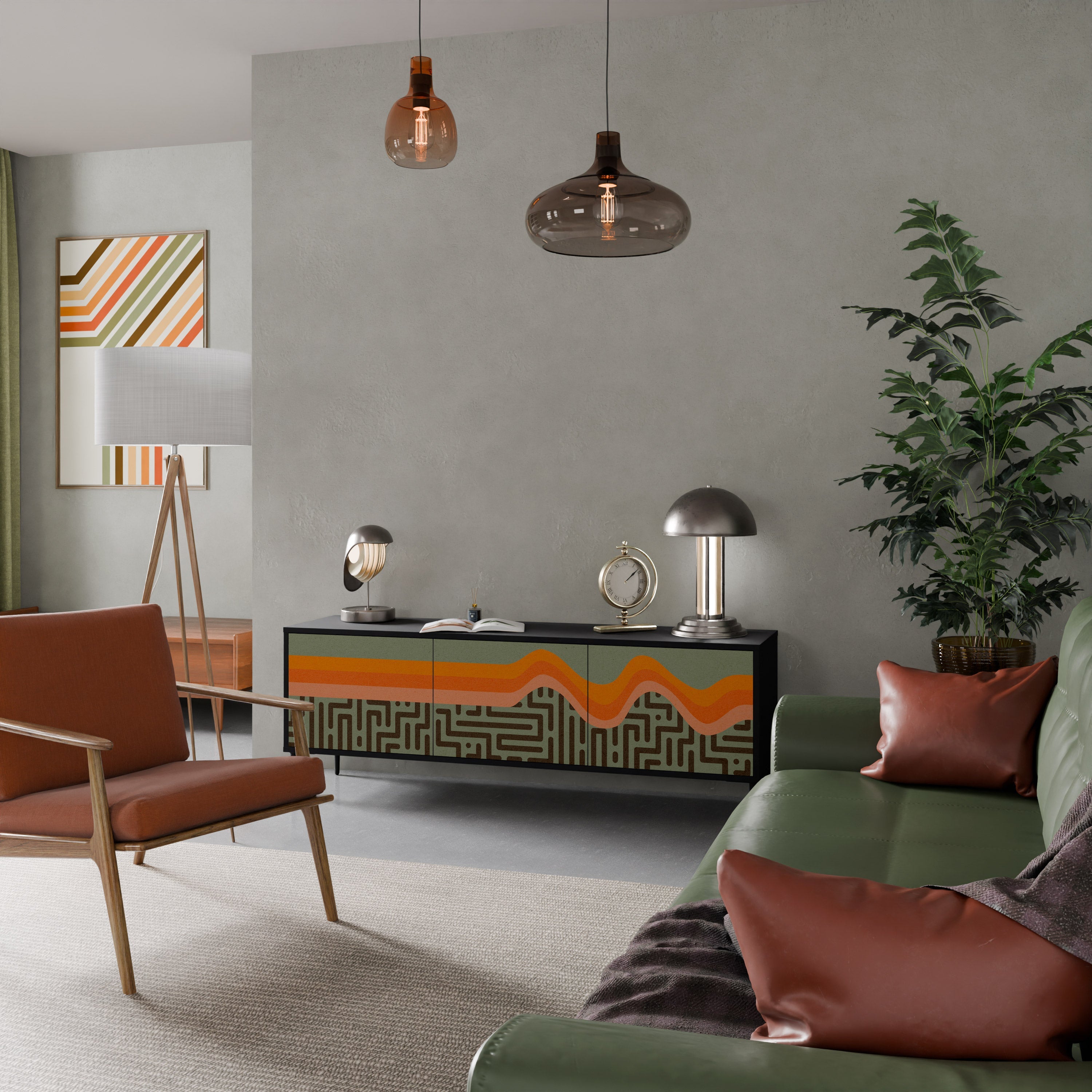 SIMPLE SOLUTIONS TV-Lowboard mit 3 Türen in Schwarz