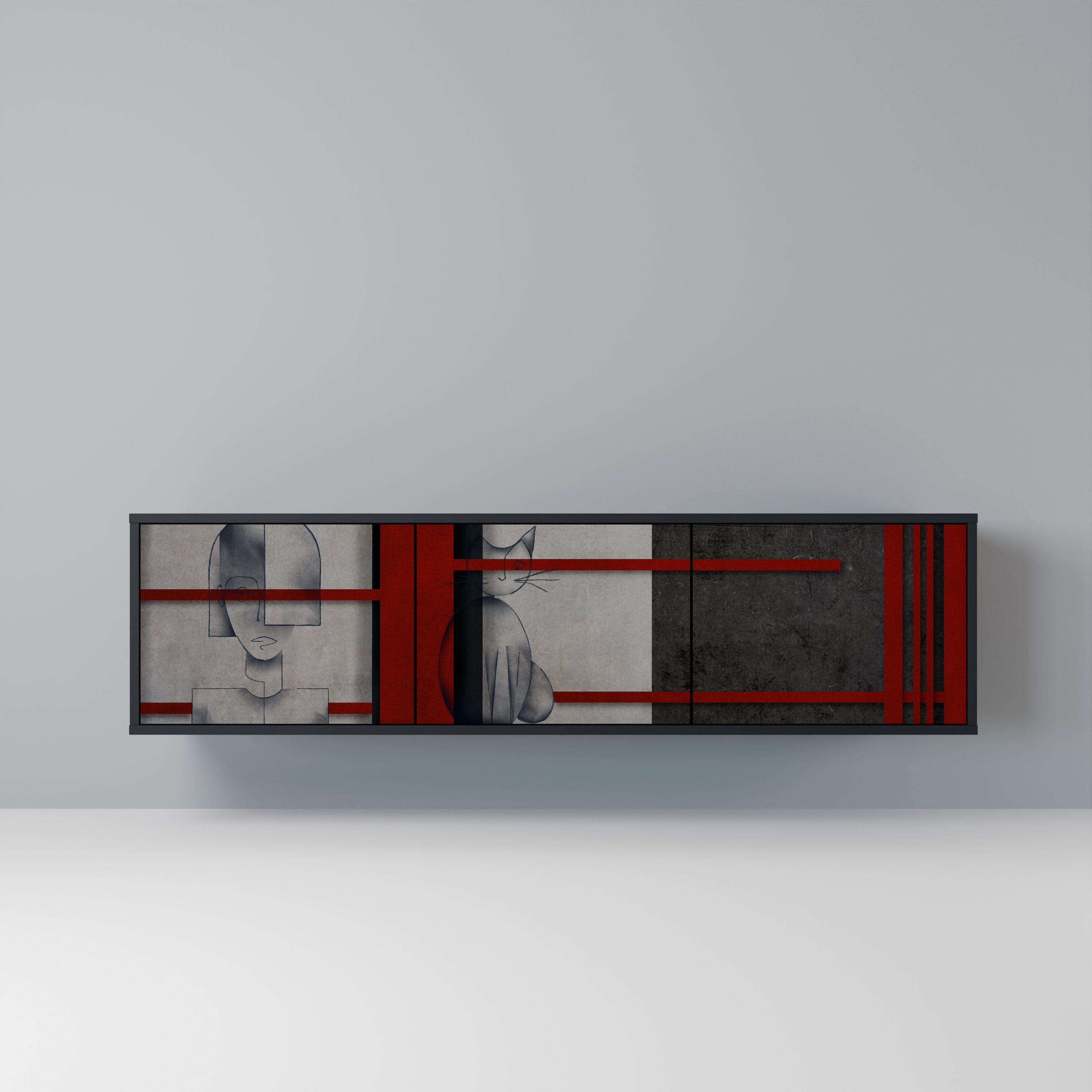 GRAY FIGURES TV-Lowboard mit 3 Türen in Schwarz