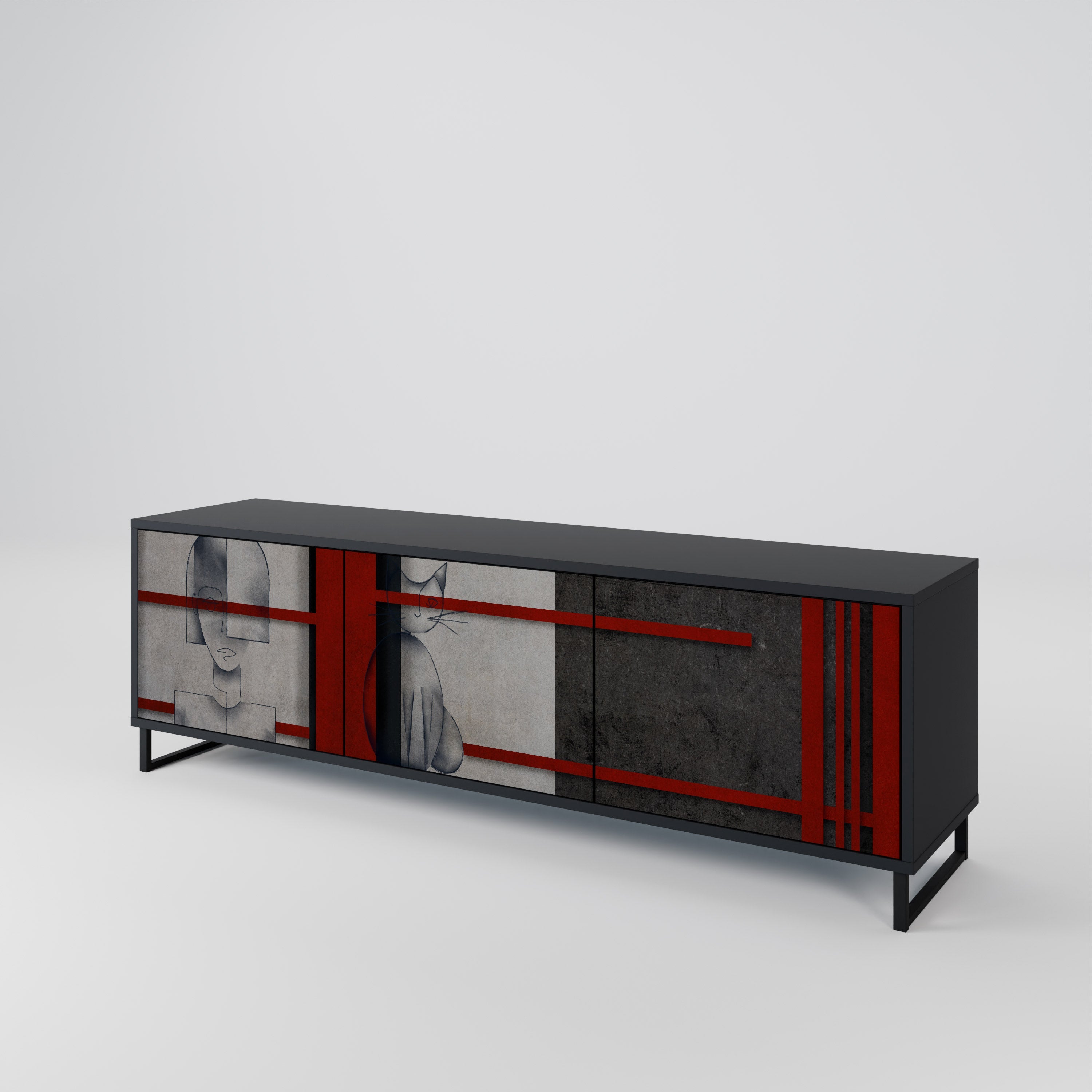 GRAY FIGURES TV-Lowboard mit 3 Türen in Schwarz